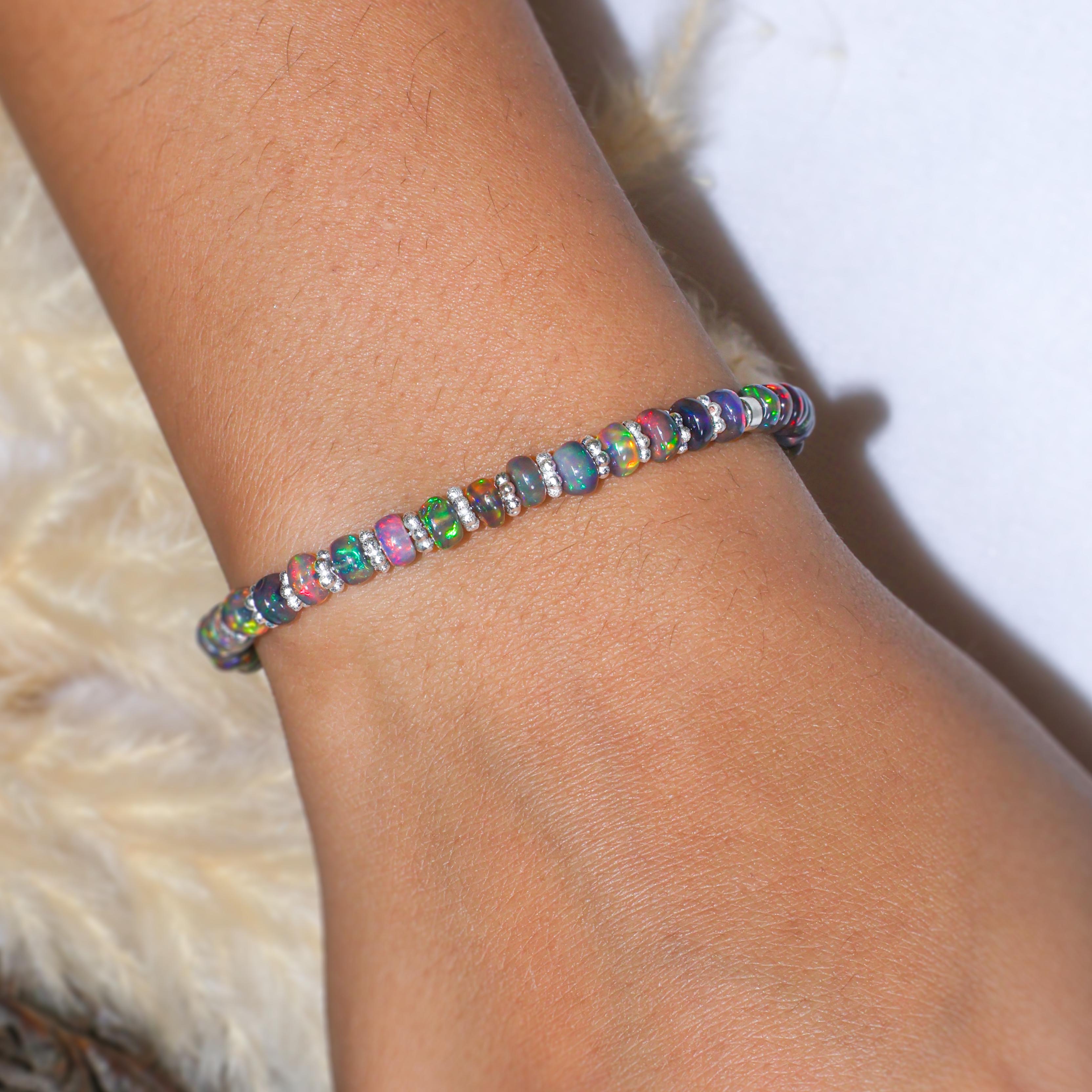 Natural Black Opal Rondelle Beaded Bracelet for Women - Handmade Gemstone Jewelry for Boho Style & Everyday Wear