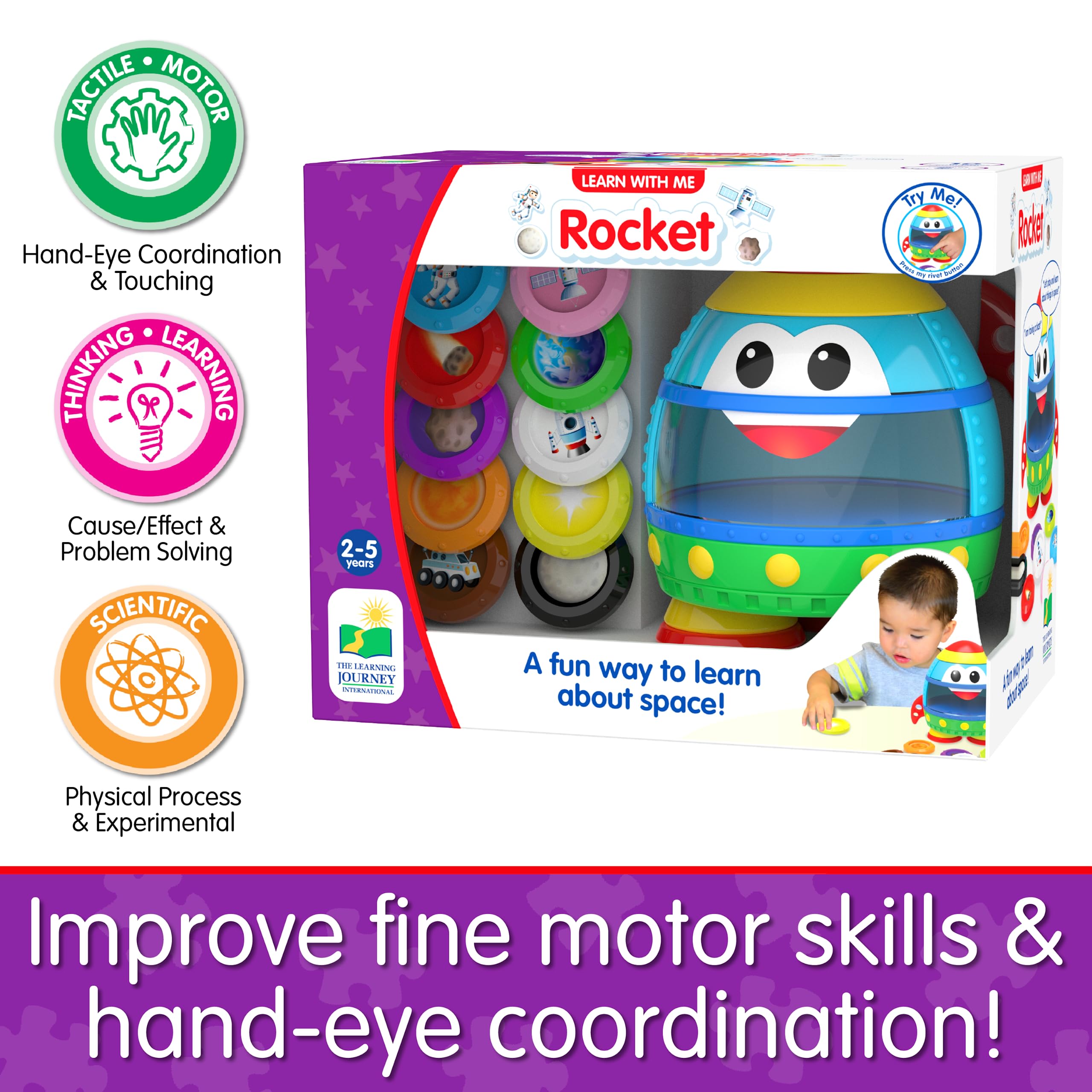 The Learning Journey: Learn with Me Rocket - Montessori Space Learning Toy for Toddlers Ages 2-5 | STEM Educational Gift for Boys & Girls | Award-Winning Preschool Activity | Perfect for Homeschooling & Early Childhood Development