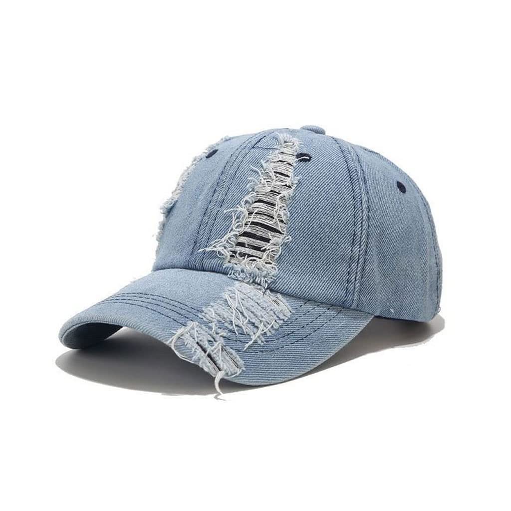 Trendy Denim Baseball Cap with Hole Design - Summer Outdoor Leisure Visor Hat for Men & Women - Hip Hop Sport Hat for Casual Wear, Running, Hiking (One Size, Color A)
