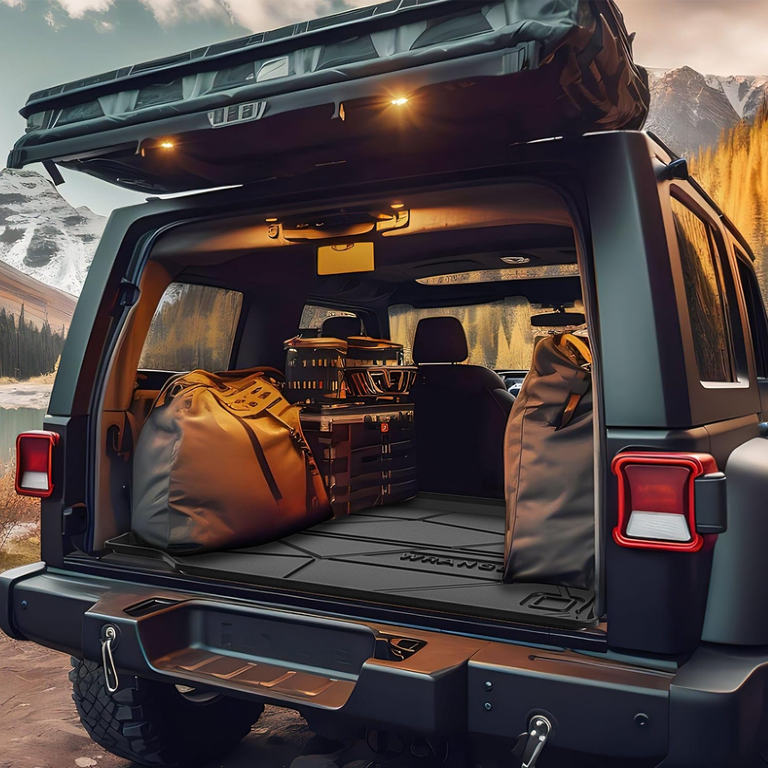 Premium All-Weather Cargo Mats with Subwoofer for 2018-2025 Jeep Wrangler JL Unlimited 4-Door (Fits JL Models Only) - Durable Protection for Off-Road Adventures & Daily Commutes