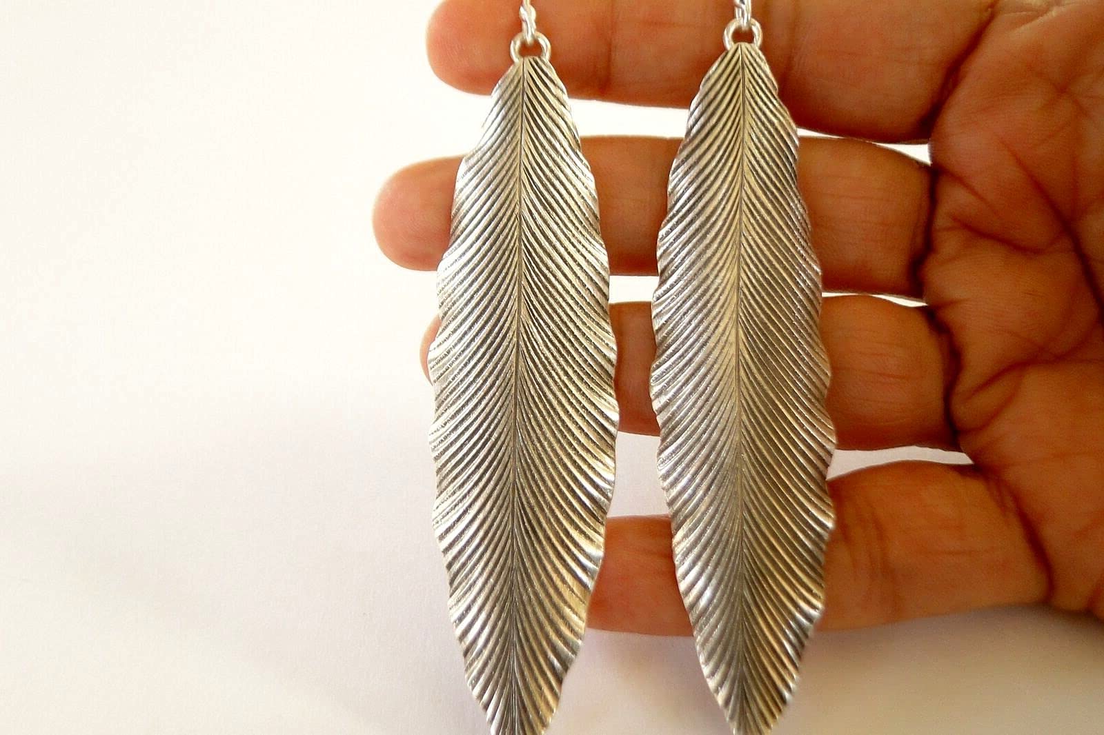 Exquisite Thai Tribe Long Feather Sterling Silver Dangle Earrings for Women | Handmade Tribal Jewelry | Perfect for Boho Fashion, Festivals & Special Occasions