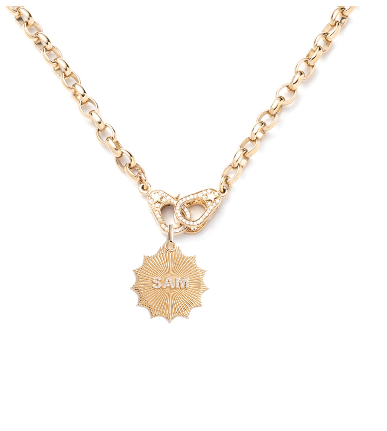 Custom Radiating Love Token Necklace - Heavy Belcher Pave Sister Hook Pendant | Perfect Gift for Valentine's Day, Anniversary & Bridesmaids Jewelry