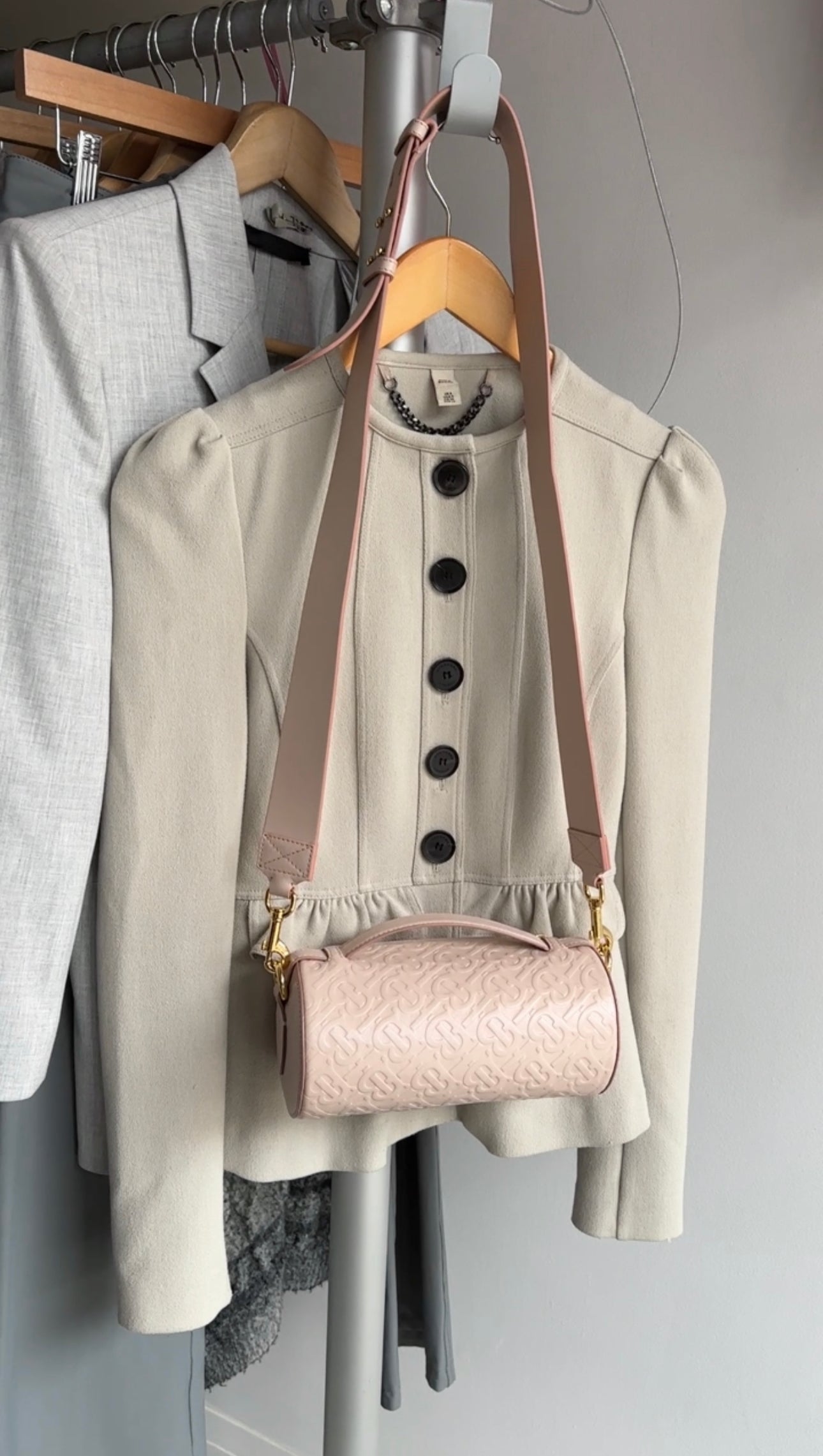 Burberry Light Grey Crepe Jacket with Ruffle Trim - Women's XS/0 Size - Elegant Blazer for Office, Party & Special Occasions