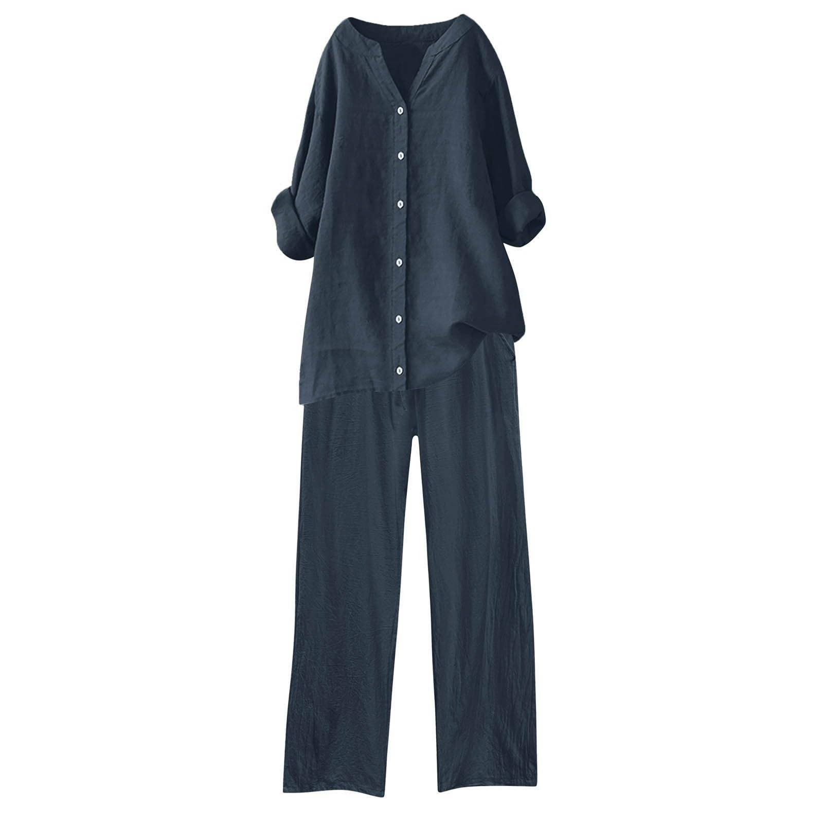 Women's 2 Piece Lounge Set - Soft Button Down Top & Wide Leg Pants Outfit for Casual Wear, Beach Travel & Relaxation | Comfortable Loungewear for Home, Vacation & Everyday Style