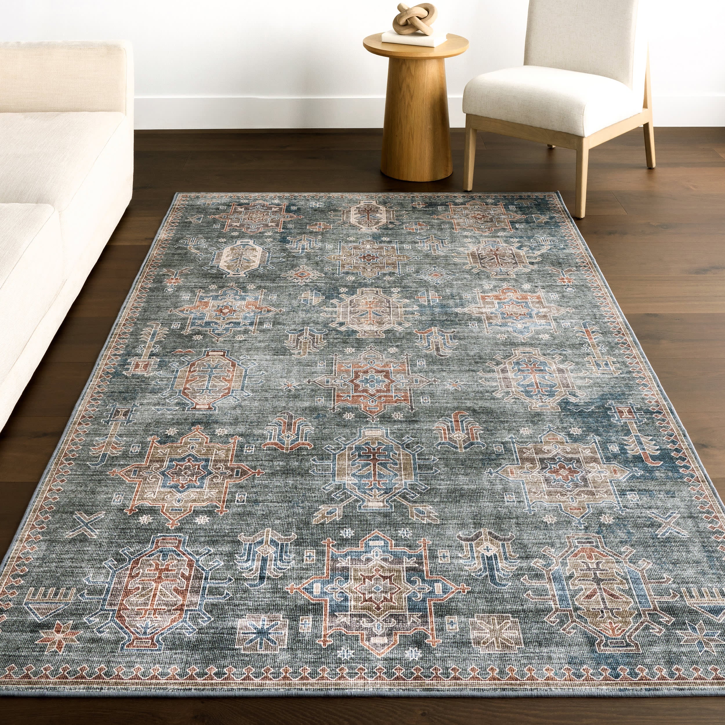 Araya Spill Proof Washable Rug - Non-Slip Green Area Rug for Kitchen, Living Room & Bedroom | Waterproof & Stain Resistant Indoor Outdoor Carpet