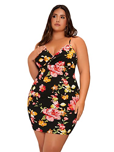 Floerns Women's Plus Size Floral Print Sleeveless Wrap V-Neck Bodycon Dress - Perfect for Summer Parties, Weddings & Date Nights