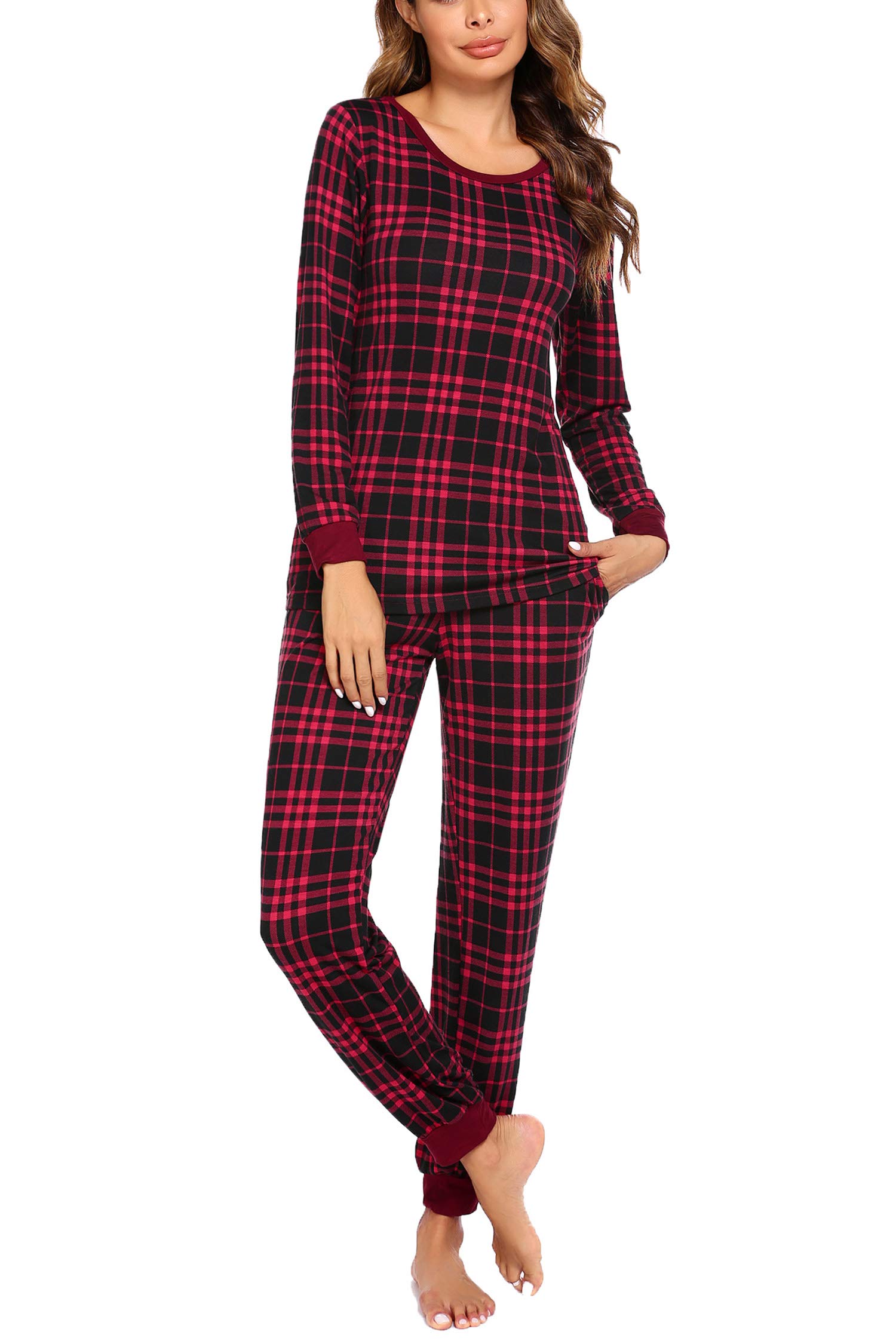 Ekouaer Women's Soft Long Sleeve Pajama Set with Pockets - Cozy Lounge PJS Outfit with Jogger Pants for Sleepwear, Loungewear & Home Comfort