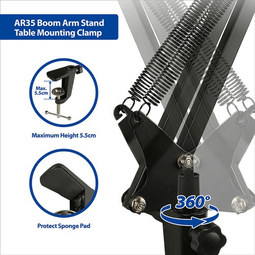 Phottix AR35 Adjustable Desktop Boom Arm Stand for Microphone, Podcast & Streaming - Perfect for Home Studio, Gaming & Office Setup