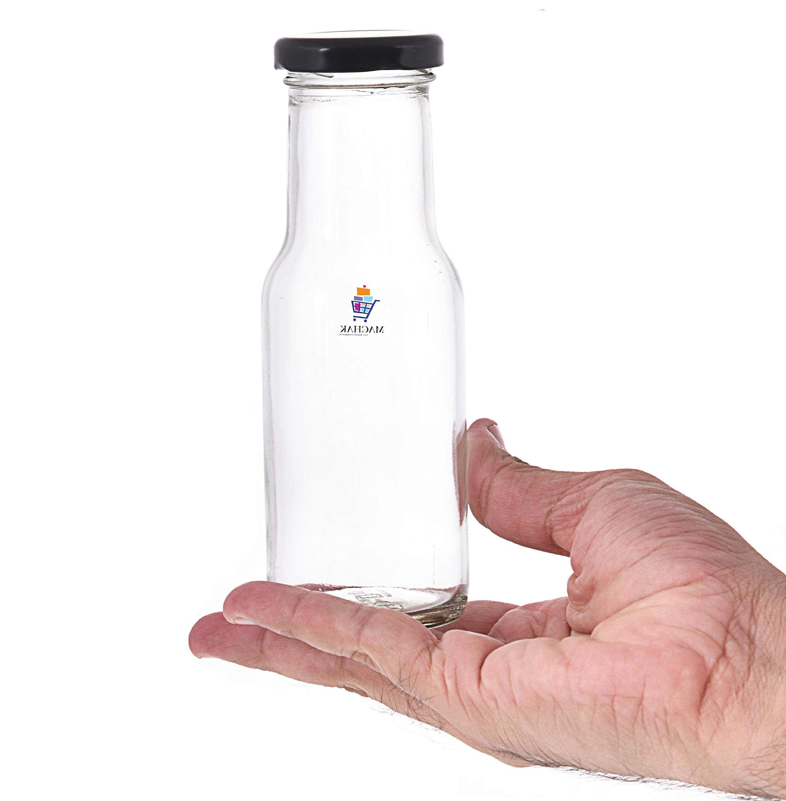 200ml Glass Bottles for Milk, Juice - 2 Pack with Rust Proof & Airtight Black Lids - Perfect for Homemade Beverages, Meal Prep & Office Drinks