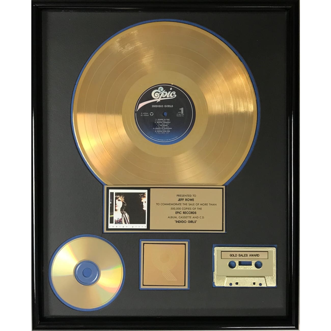 Indigo Girls Self-Titled RIAA Gold Album Award - Certified Collectible Music Memorabilia for Fans & Display