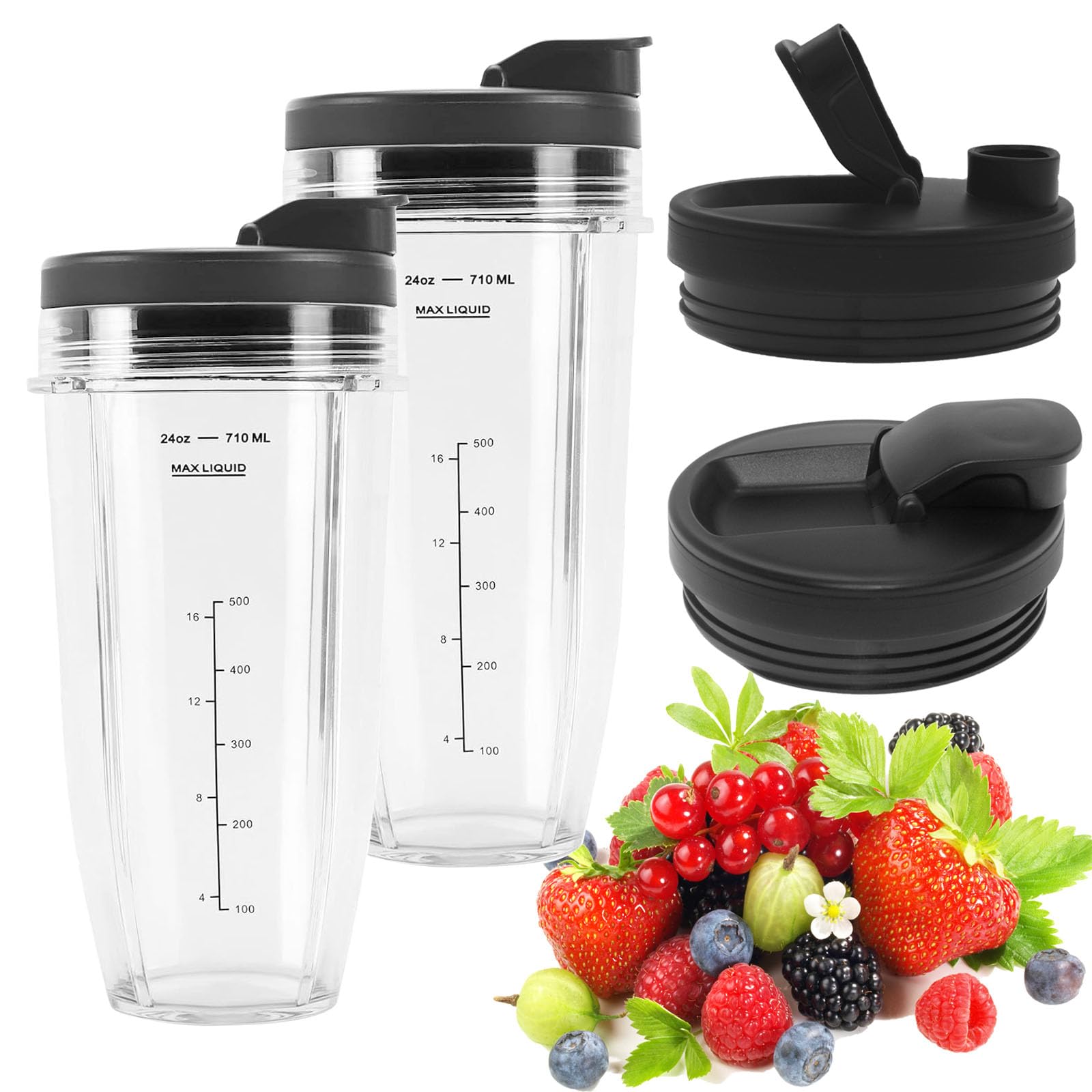 24oz Ninja Blender Replacement Cups with Lids for BN/SS/BL Series - Perfect for Smoothies & Protein Shakes