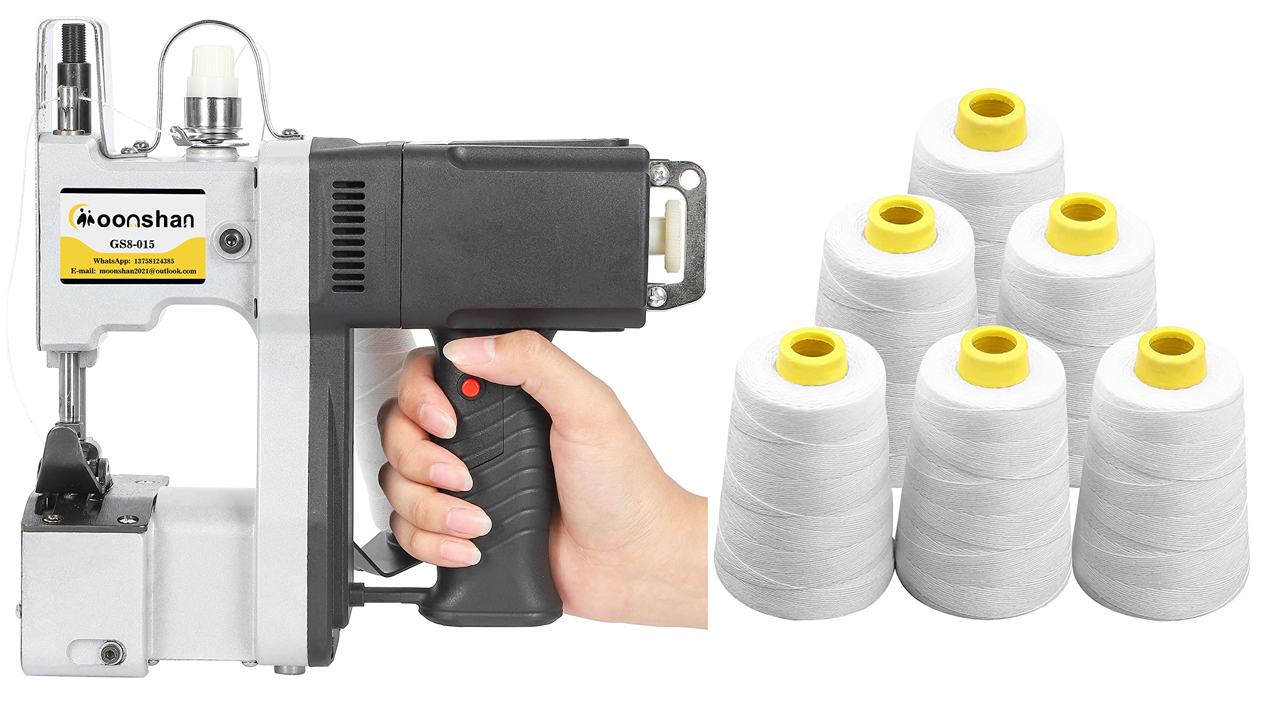Heavy Duty Bag Closing Machine with 6 Rolls Industrial Sewing Thread - Perfect for Packaging, Shipping & Warehouse Operations
