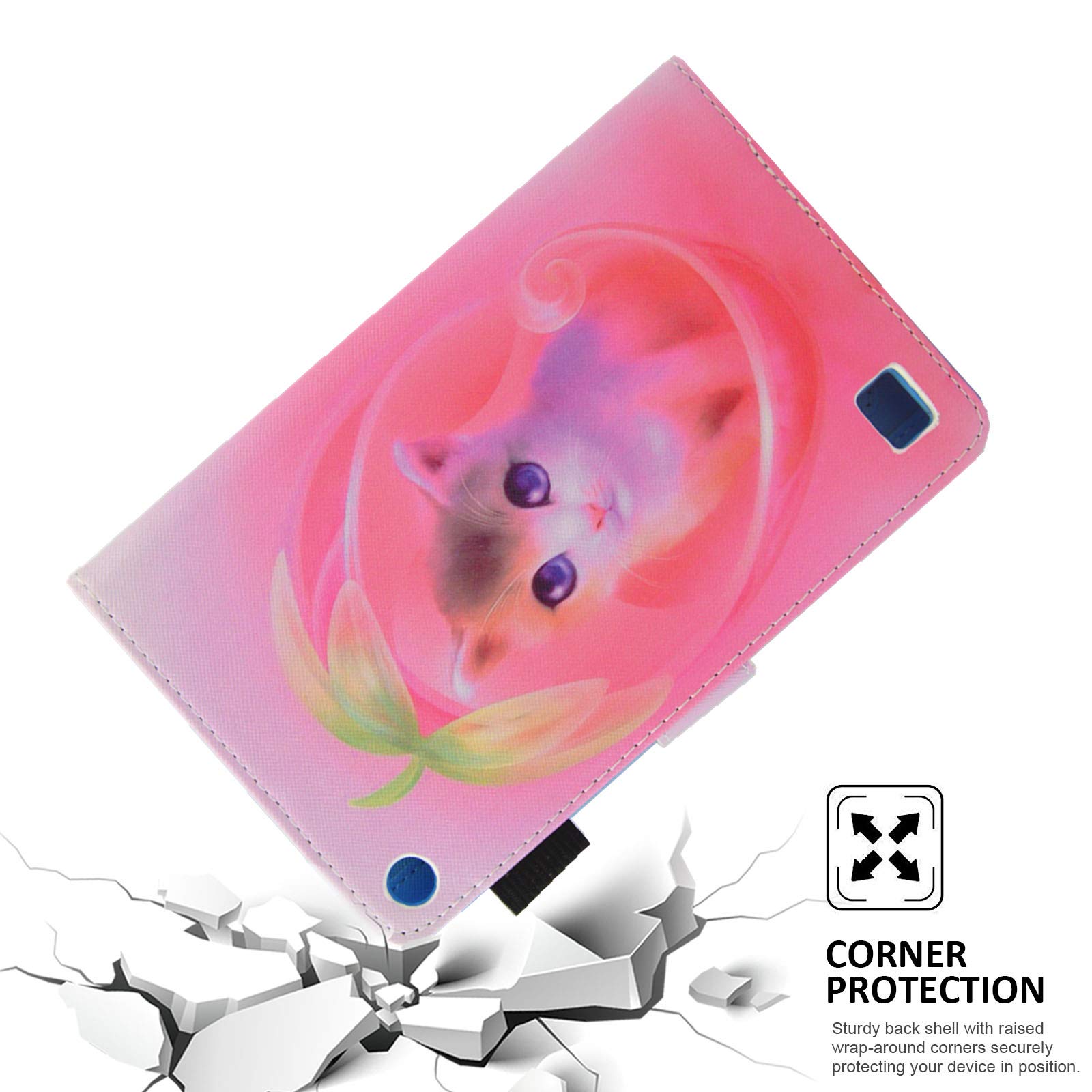 Dteck Protective Case for Amazon Kindle Fire 7 Inch Tablet (9th/7th/5th Gen, 2019/2017/2015) - Multi-Angle Stand Smart Wallet Cover with Auto Wake/Sleep - Pink Cat Design - Perfect for Reading, Travel & Home Use