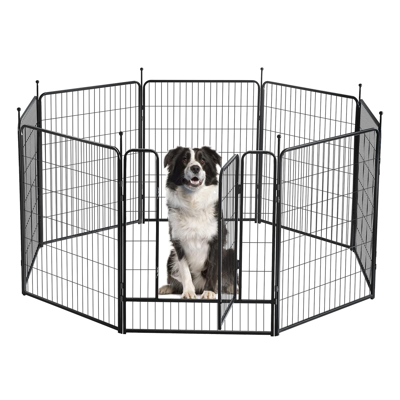Heavy Duty Metal Dog Playpen - Portable Pet Exercise Fence for Small, Medium & Large Dogs | Indoor & Outdoor Use | RV Camping, Backyard, Travel & Home Protection (8 Panels, 40 Inch, Jet Black)