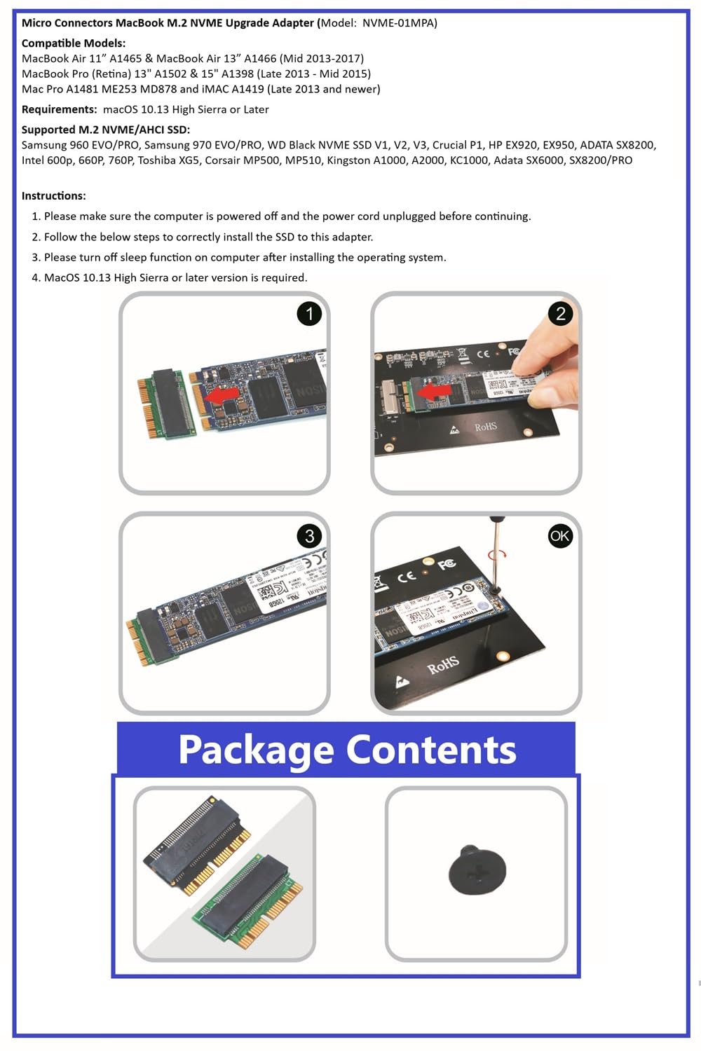 MacBook M.2 NVME SSD Upgrade Adapter (NVME-01MPA) - Compatible with MacBook Pro/Air for Faster Storage Performance - Perfect for Gaming, Video Editing & Professional Work