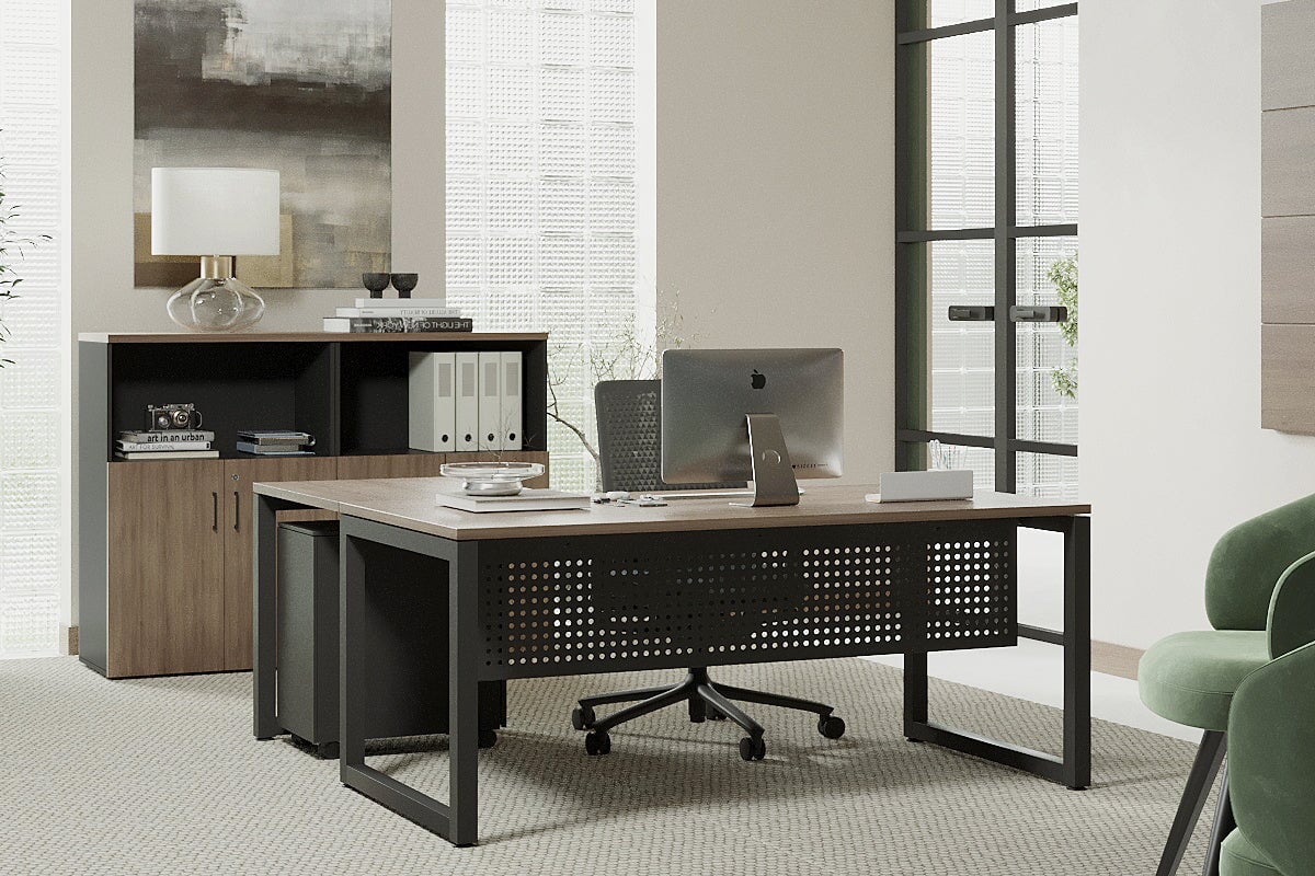 L-Shaped Corner Office Desk with Quadro Loop Legs - 1800L x 1550W, Cable Management Scallop | Modern Home Office & Gaming Desk for Small Spaces