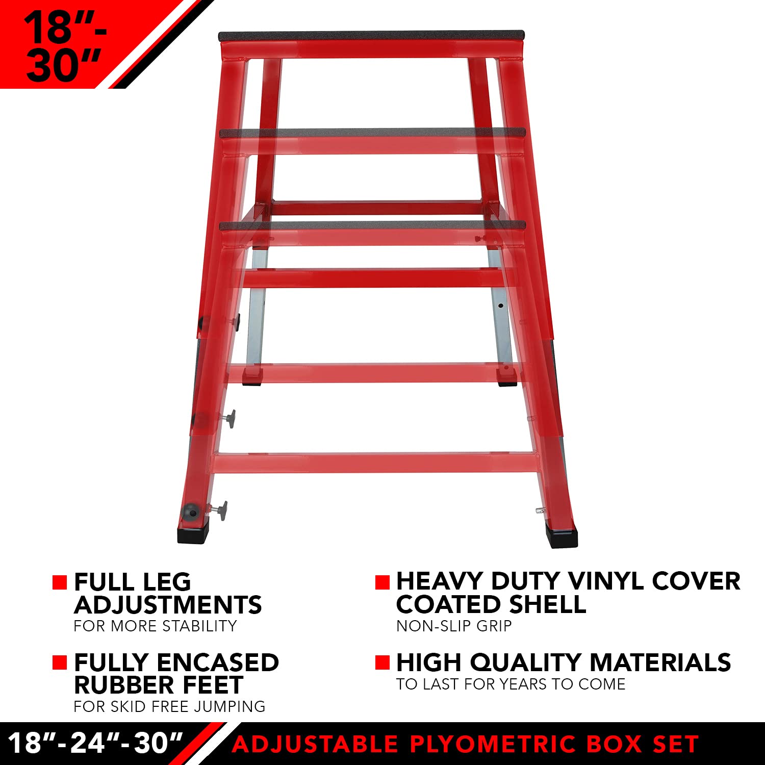 JFIT Plyometric Boxes - No Assembly Required, Single & Adjustable Height Jump Box Set for Strength Training, Agility Workouts, and Conditioning | Made in Taiwan | Perfect for CrossFit, Home Gym, and Athletic Training