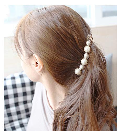 Ruihfas Fashion 2-Piece Rhinestone Banana Clip Set - Elegant Artificial Pearl Hair Clips for Ponytails & Updos | Perfect for Weddings, Parties & Everyday Glam