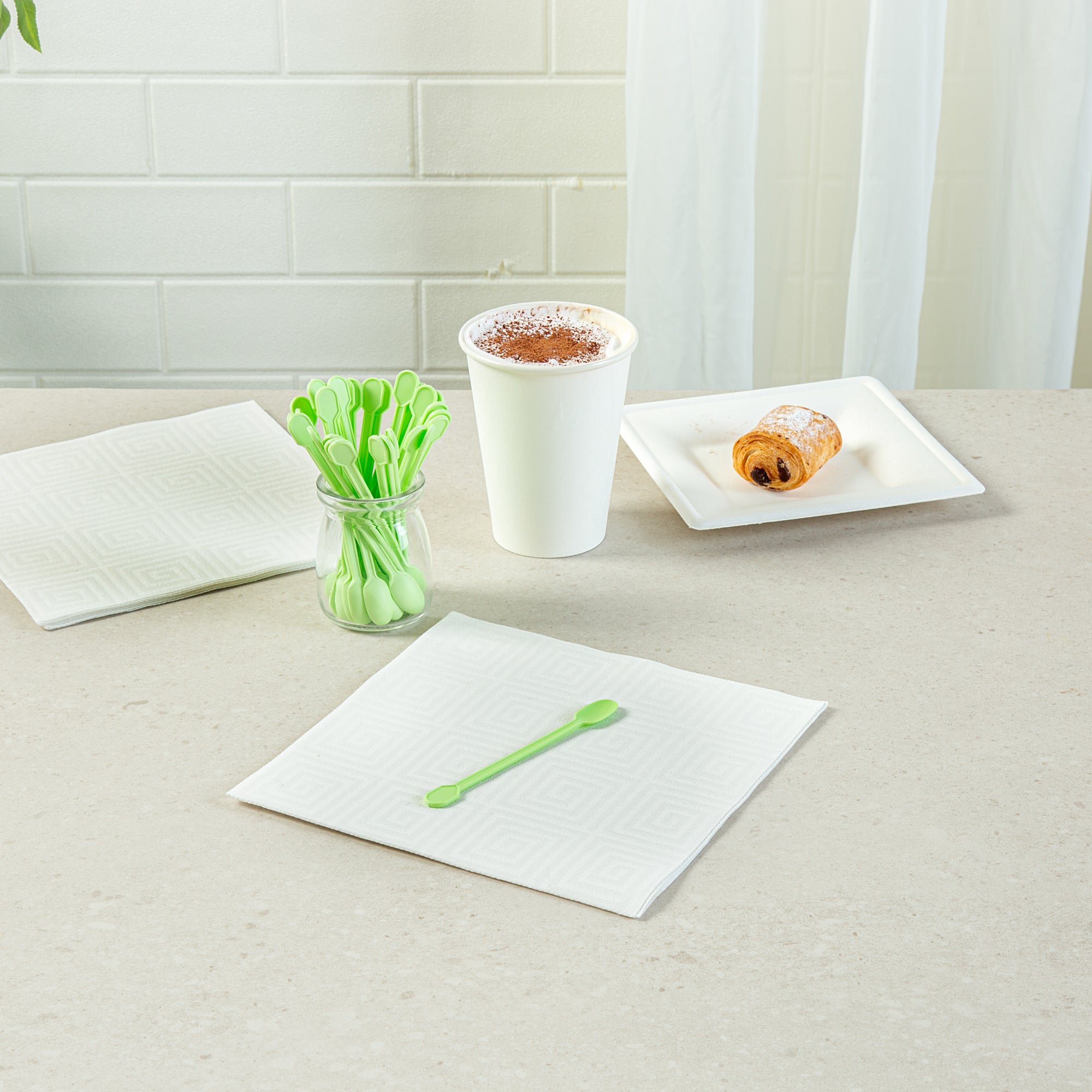 Eco-Friendly Compostable CPLA Plastic Coffee Stirrers & Spoons - 100 Count Box | Biodegradable Stir Sticks for Hot/Cold Beverages, Perfect for Coffee Shops, Offices, and Home Use