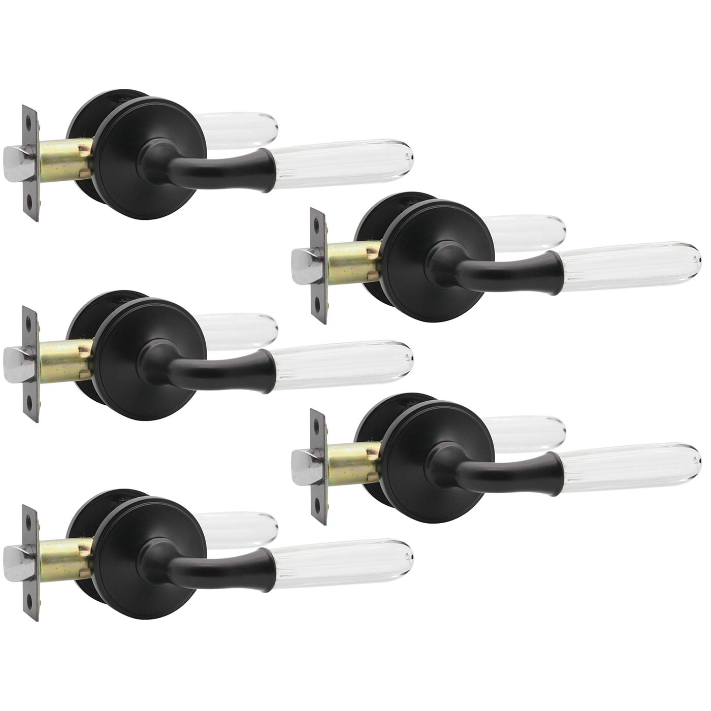 GobeKOR 5-Pack Black Crystal Glass Door Knob Set - Diamond Cut Interior Door Handles with Classic Rosette for Hallway, Closet & Bedroom | Elegant Home Decor Upgrade