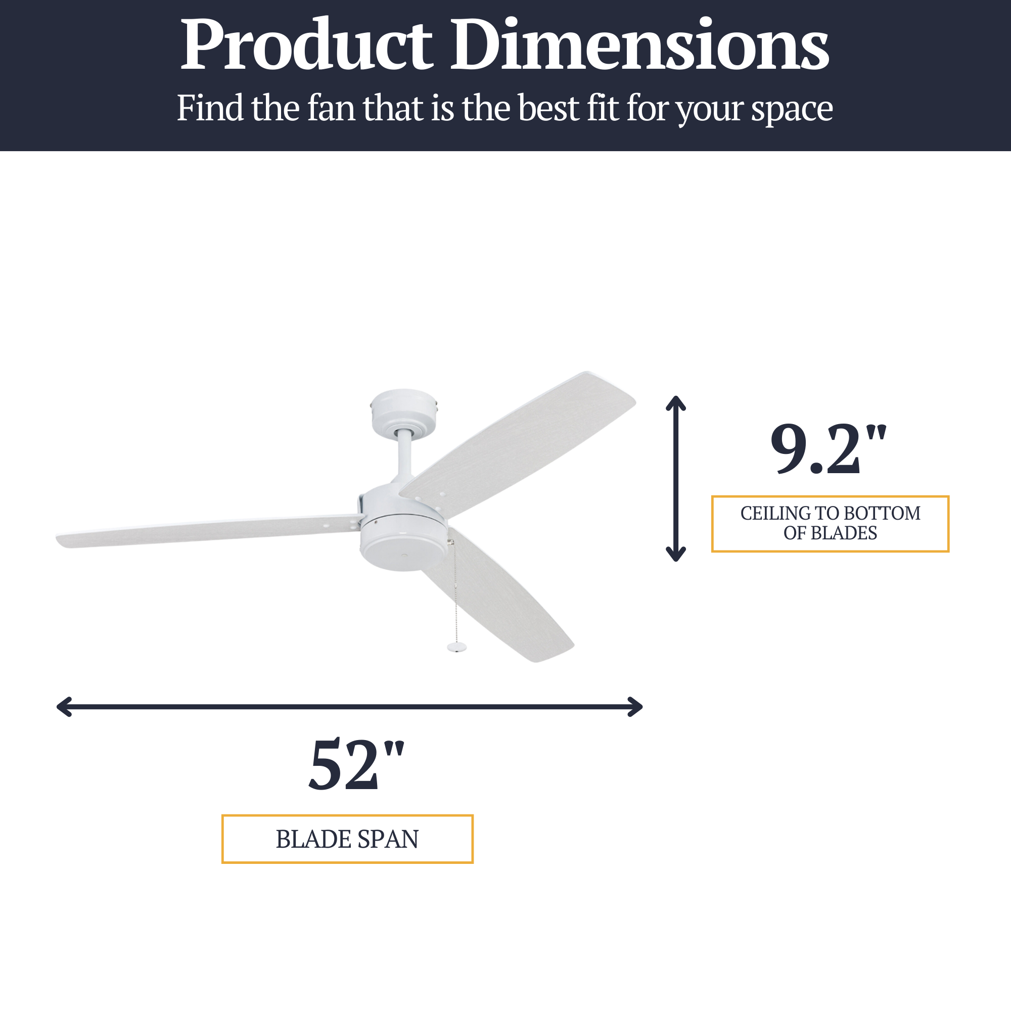 52 Inch Bright White Indoor/Outdoor Ceiling Fan with Pull Chain - Perfect for Living Room, Bedroom, Patio & Covered Porch