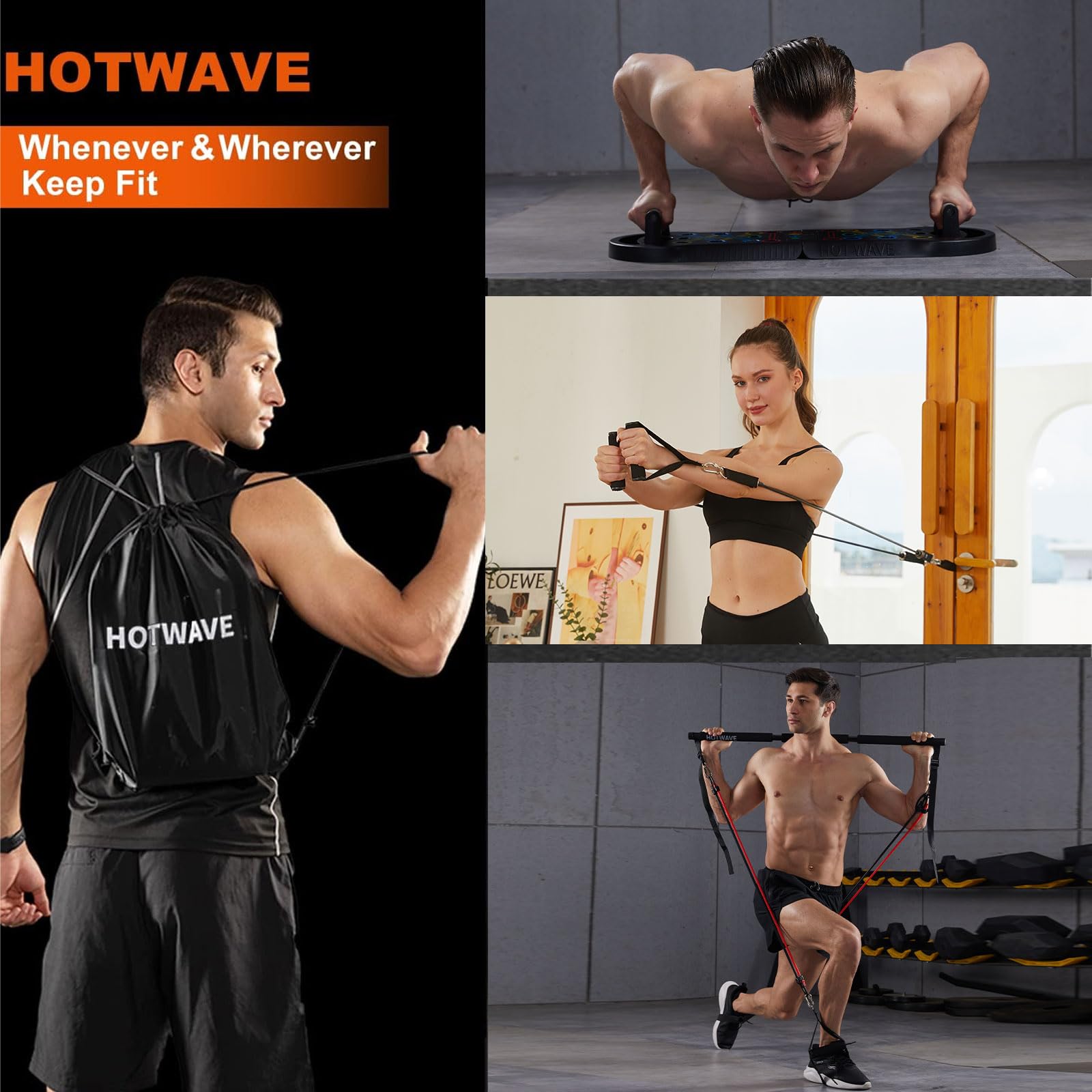 Hotwave 20-in-1 Portable Home Gym Set with Push Up Board, Resistance Bands & Ab Roller Wheel - 16 Fitness Accessories for Full Body Workout - Perfect for Home Exercise, Travel & Small Space Workouts