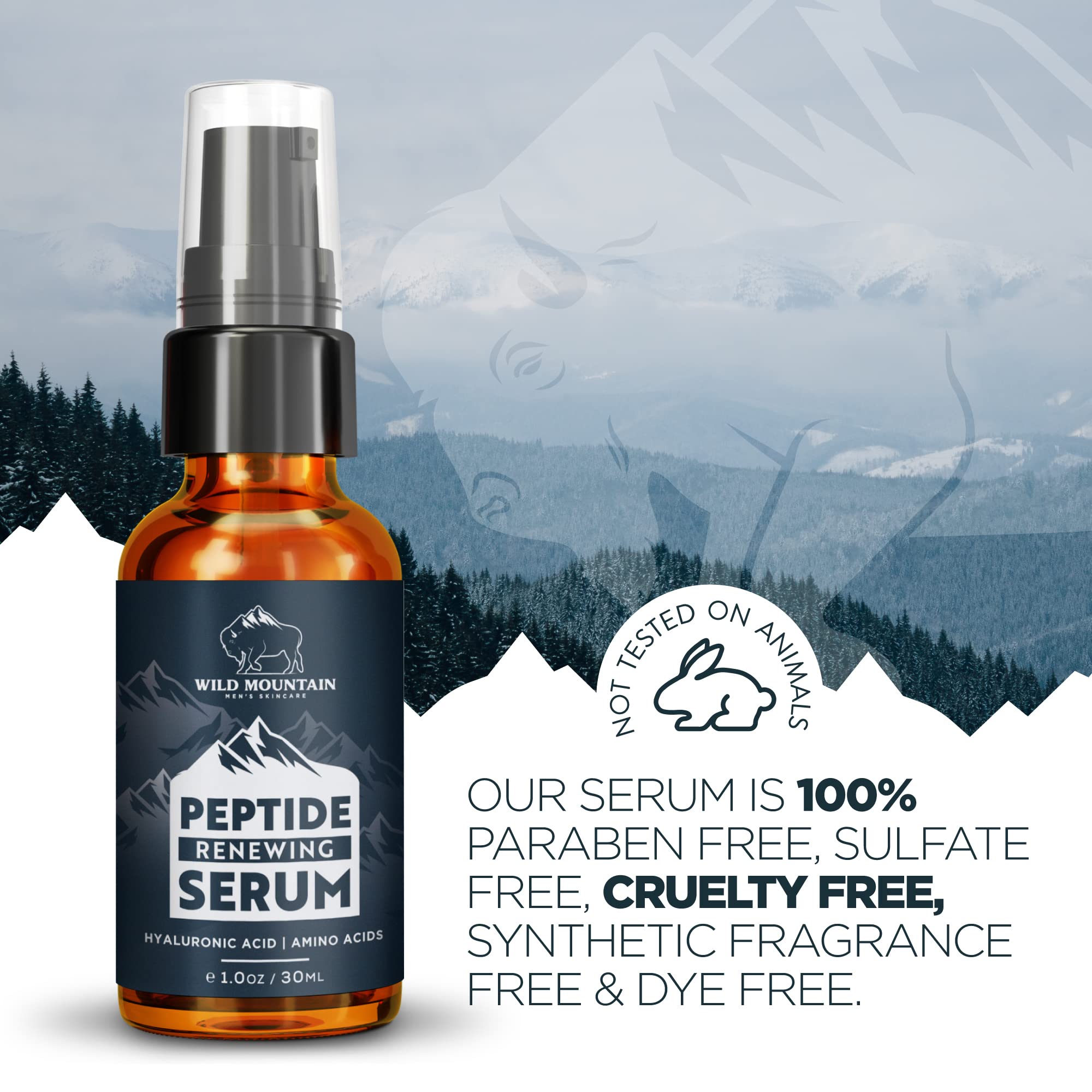 Wild Mountain Peptide Face Serum for Men - Hydrating Hyaluronic Acid & Collagen Boosting Amino Acids Anti-Aging Serum - Skin Brightening Treatment - 1 oz - Perfect for Daily Skincare Routine & Reducing Wrinkles