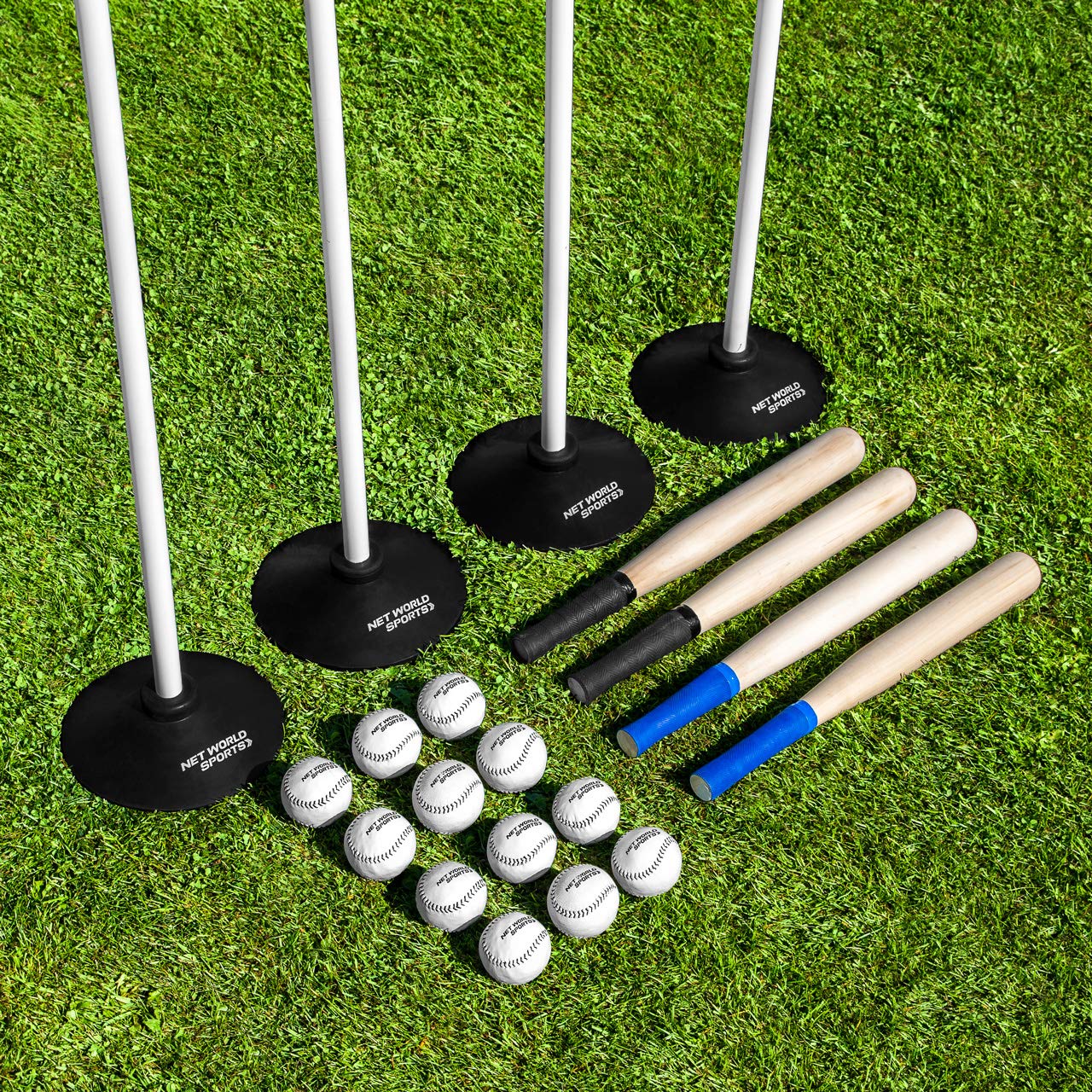 Net World Sports Complete Rounders Set with Bats, Balls, Poles, Bases & Carry Bag (Classic/Jumbo Size) - Perfect for School PE, College Sports & Team Training | Outdoor Rounders Game Equipment for Backyard, Field & Park Play