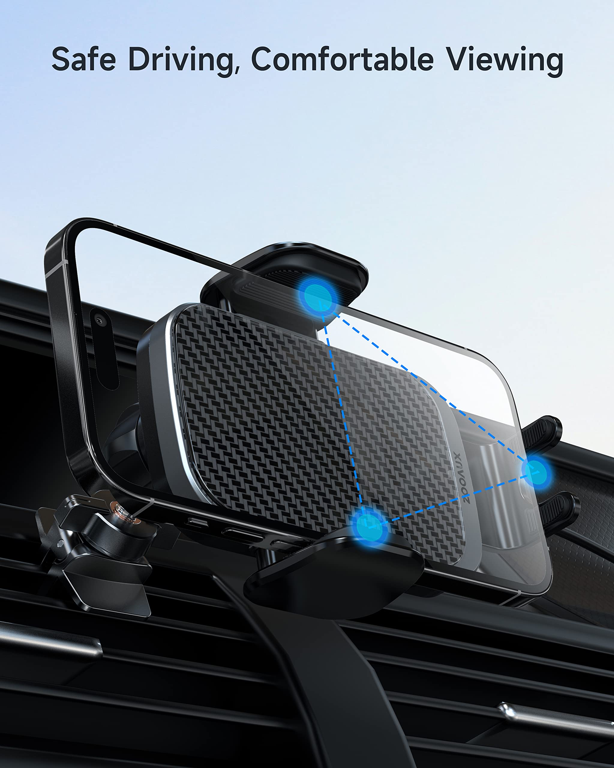 ZOOAUX 15W Fast Wireless Car Charger Vent Mount - Auto-Clamping Phone Holder for iPhone 15/15 Pro/14/13/XR/XS/X/8 & Samsung S24/S23/S22/S21/S10 - Secure Hands-Free Charging While Driving (Grey)