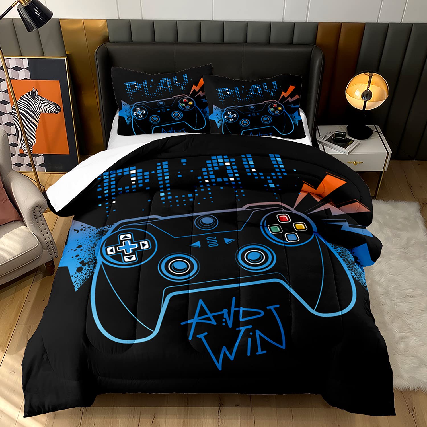 Ailonen Gaming Bedding Set Queen Size - 3 Piece Video Game Controller Themed Comforter with 2 Pillowcases | Soft Microfiber Bed Set for Gamers | Perfect for Gaming Rooms, Teen Bedrooms & Esports Enthusiasts