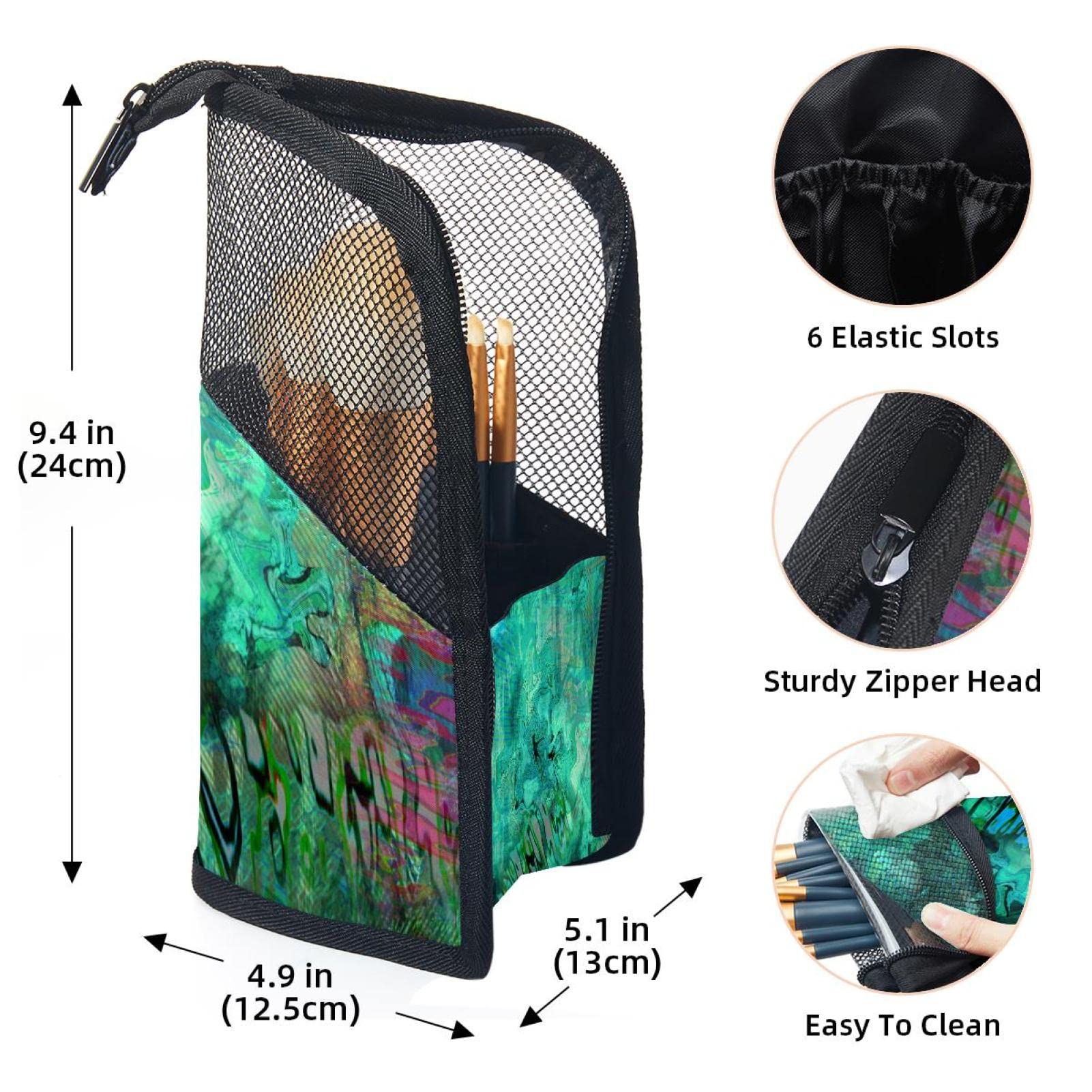 Premium Makeup Brush Organizer Bag with 12 Brushes - Abstract Blue Peacock Design - Portable Cosmetic Brush Holder Case for Travel & Home Vanity Organization