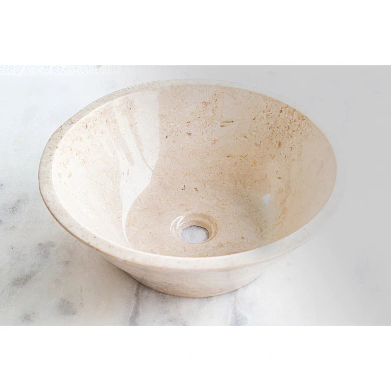 Polished Cappuccino Beige Marble V-Shaped Tapered Bathroom Sink - Above Vanity Countertop Basin CBMVTS15 for Modern Bathroom & Powder Room Decor