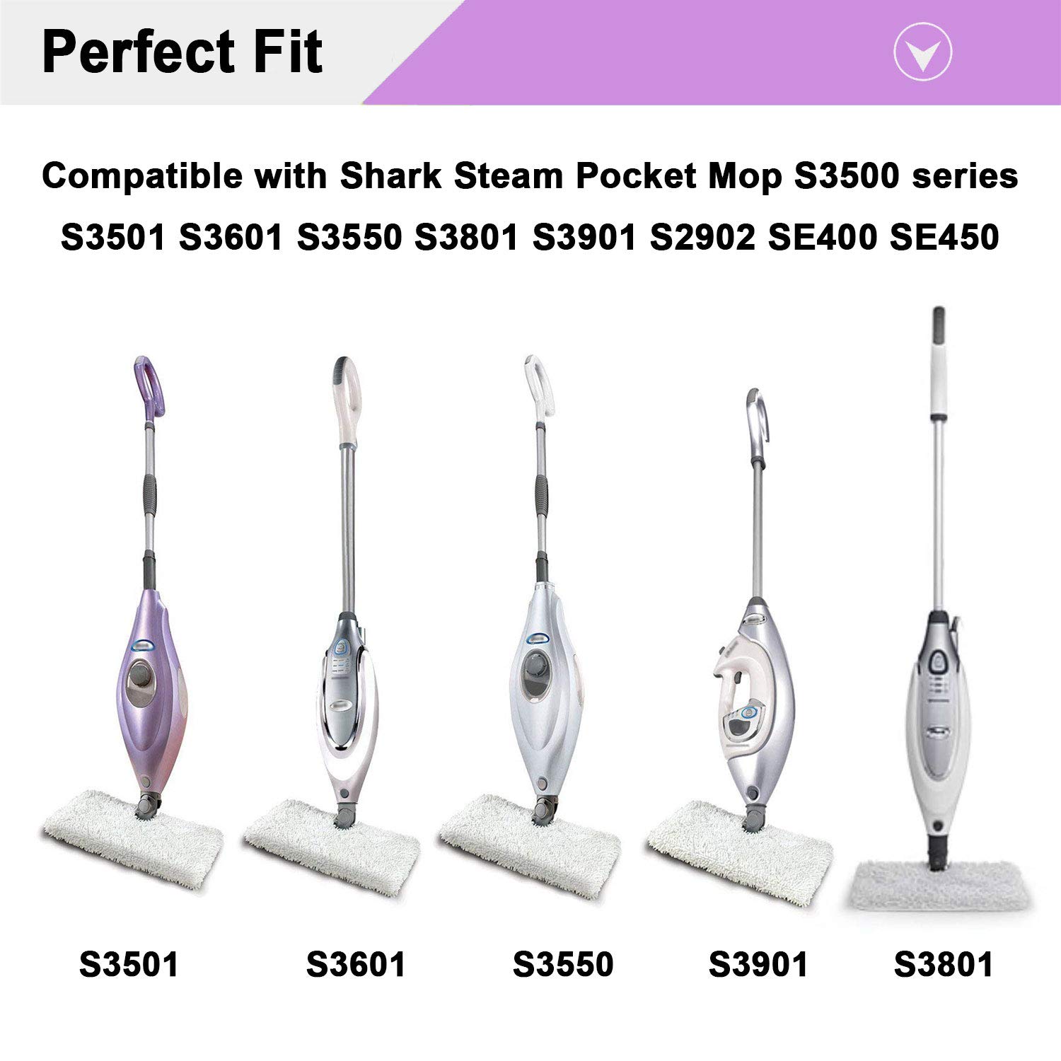 Extolife 6 Pack Steam Mop Pads Replacement for Shark Steam Pocket Mops S3501 S3601 S3550 S3801 S3901 S3601D S3801CO S3901D S3455K S2902 SE450 - Compatible with Shark Steam Mops - Washable & Durable Microfiber Pads - Perfect for Hardwood Floors, Tile & Laminate Cleaning