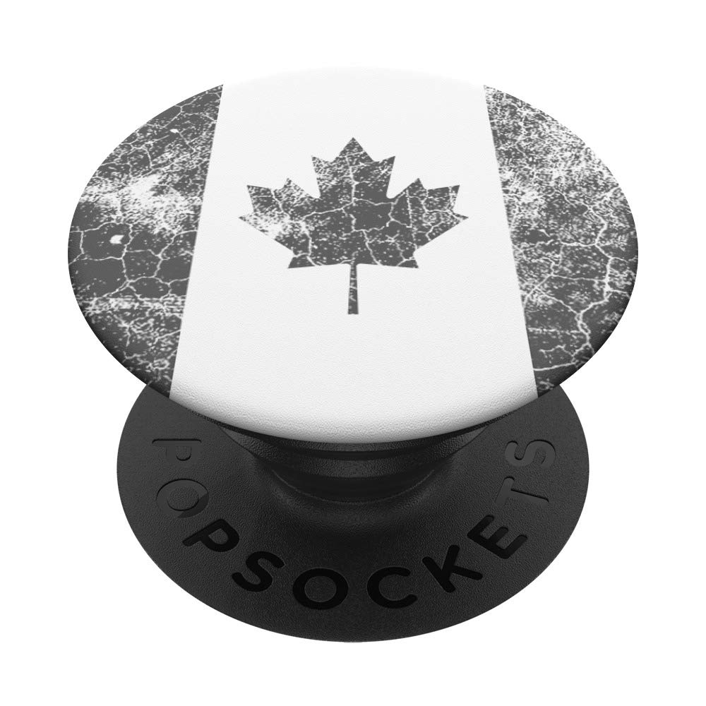 Distressed Black and White Canada Flag PopSockets PopGrip - Swappable Phone Grip for iPhone, Samsung & Tablets | Perfect for Travel, School & Everyday Use