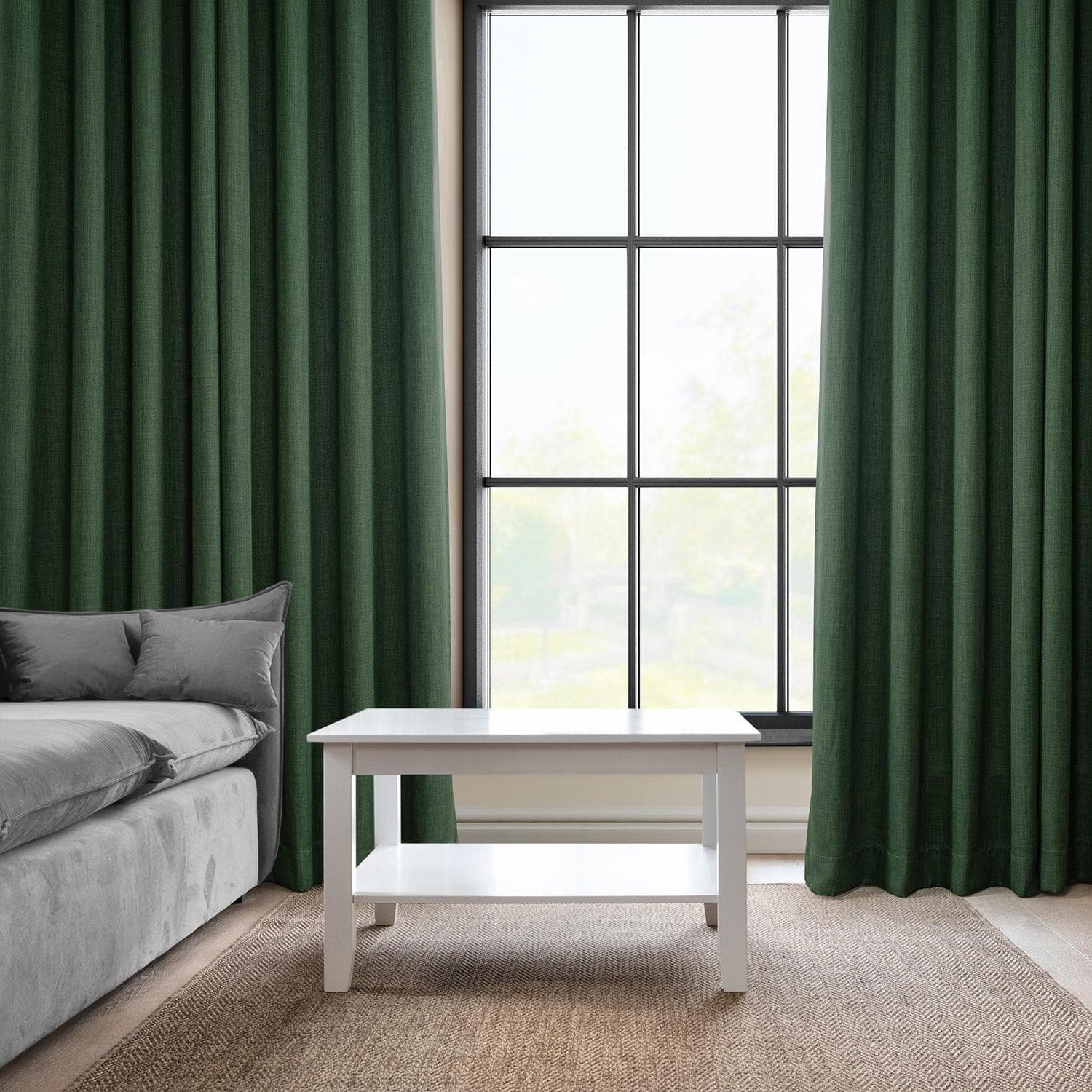 Key Green Grommet Textured Faux Linen Blackout Curtains - Thermal Insulated Window Drapes for Bedroom, Living Room & Home Decor