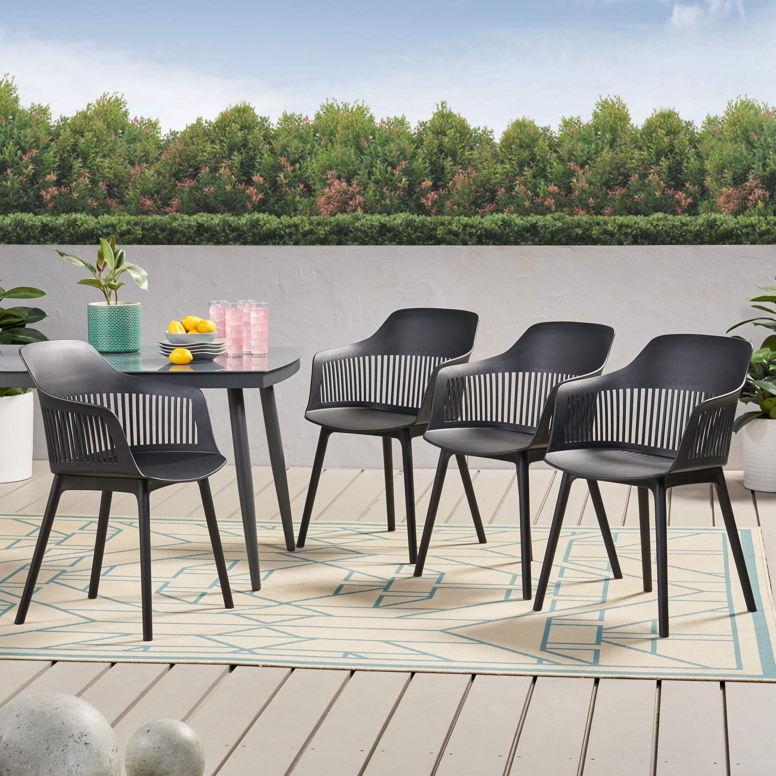 Christopher Knight Home Ladonna 4-Piece Black Outdoor Dining Chair Set - Patio, Garden, Poolside & Backyard Furniture for Dining & Relaxing