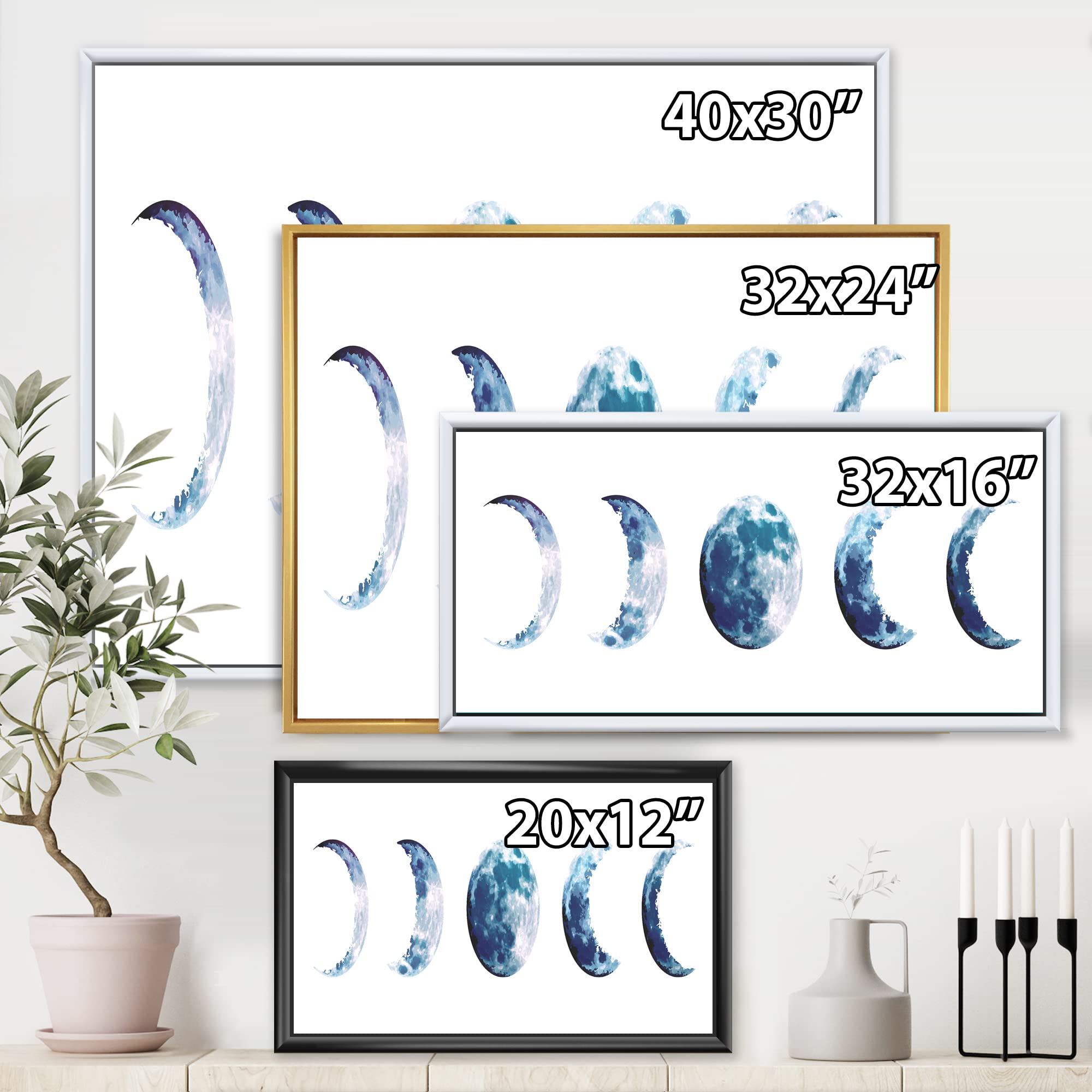 Bohemian Moon Phases Wall Art - Magic Blue Framed Canvas Print for Home & Office Decor | Perfect for Living Room, Bedroom, or Gift