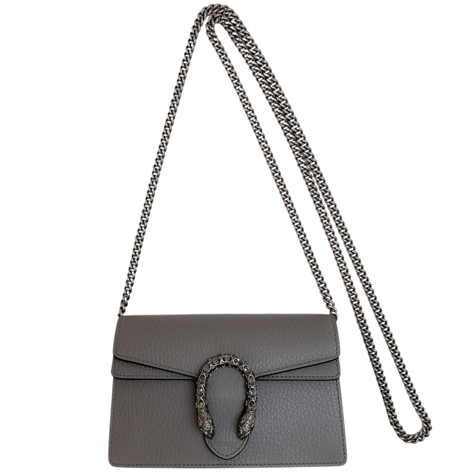 Gucci Grey Leather Mini Dionysus Crossbody Bag for Women - Luxury Designer Handbag with Chain Strap, Perfect for Date Night & Evening Events