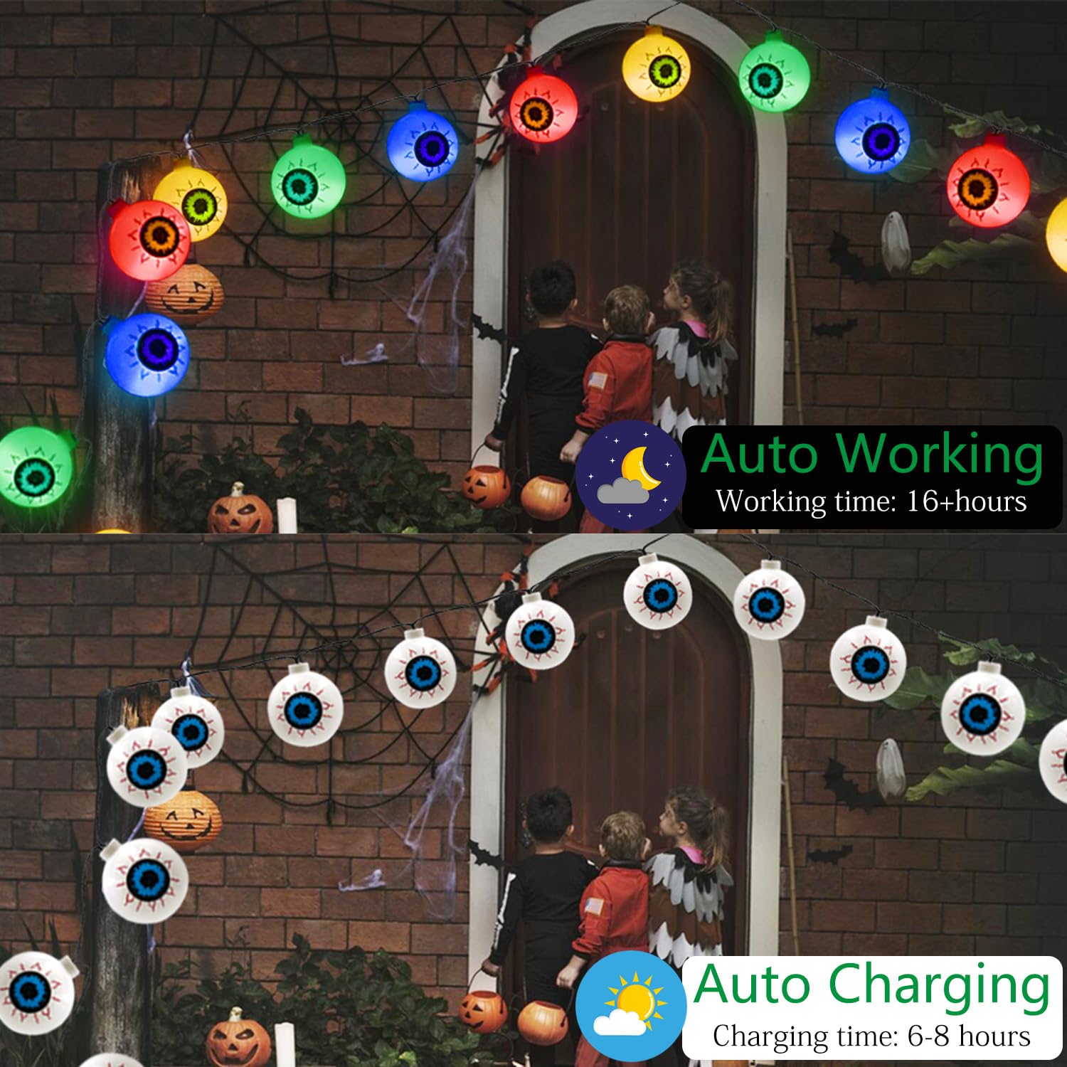 Solar Halloween Eyeball String Lights Outdoor - 30 LED Scary Eyeball Lights with 8 Lighting Modes, 21ft Waterproof Halloween Decorations for Garden, Window, Porch - Perfect for Halloween Party, Yard Decor & Spooky Nighttime Ambiance