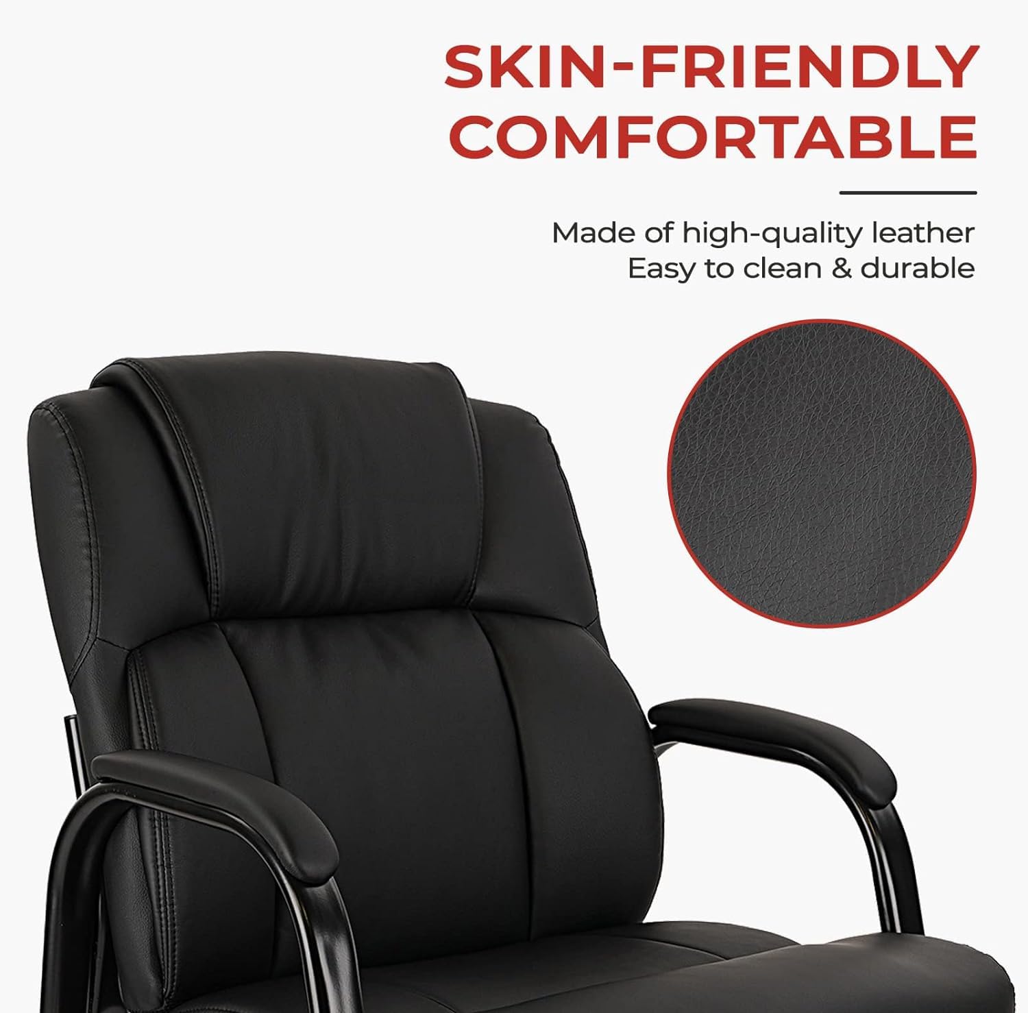CLATINA Office Guest Chair - Leather Reception Chair with Padded Armrests, Sled Base, No Wheels - Set of 4 Black - Perfect for Conference Rooms, Waiting Areas & Home Offices