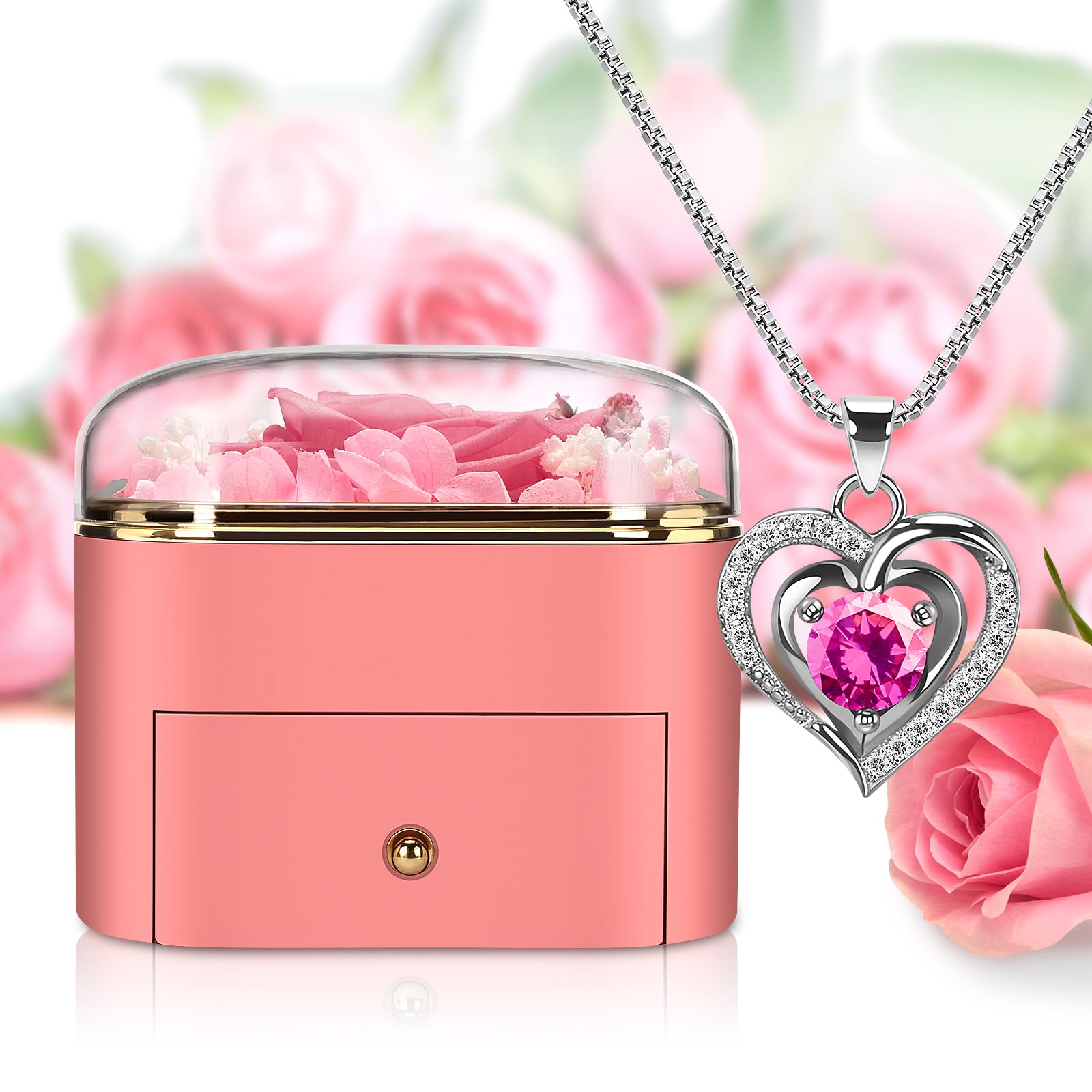LURLIN Preserved Rose Gift Box with Necklace - Eternal Birthday, Anniversary, Mother's Day Gift for Women, Mom, Wife, Grandma, Teacher, Nurse | Perfect for Special Occasions & Home Decor