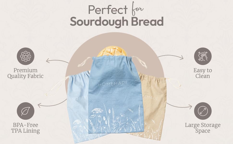 Eco-Friendly Reusable Linen Bread Bags - 3 Pack XL (16.5 x 12 Inches) for Homemade Bread Storage | Perfect for Bakery Freshness, Sandwich Wrapping & Sustainable Kitchen Use