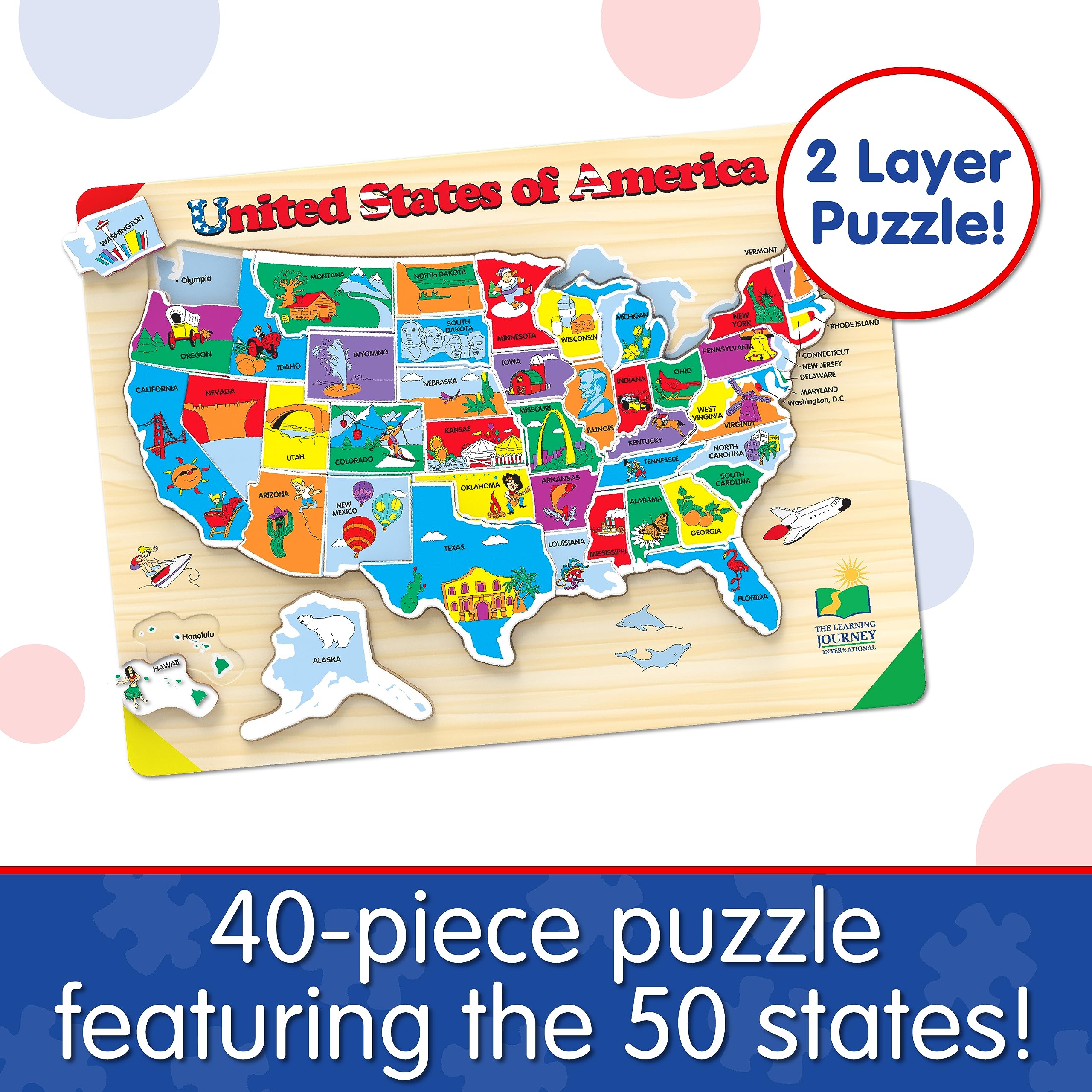 **The Learning Journey Lift & Learn Puzzle - USA Map Puzzle for Kids Ages 3+ - Educational Preschool Toys & Gifts for Boys & Girls - Award-Winning United States Geography Puzzle - Perfect for Homeschooling & Classroom Learning**