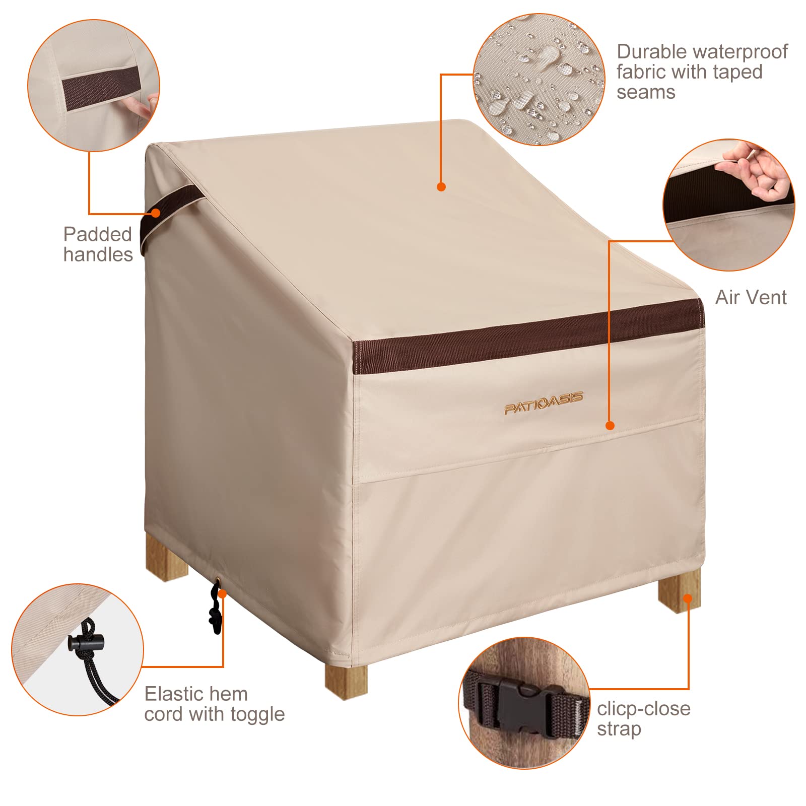 Heavy Duty Waterproof Patio Chair Covers Set of 2 - Outdoor Deep Seat Lounge Furniture Covers for Lawn, Garden & Deck - Beige/Brown 2 Pack - Perfect for All Weather Protection & Patio Decor