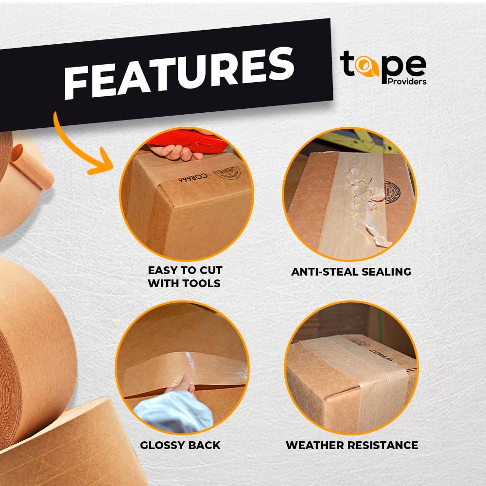 WOD WATWTE Reinforced Water Activated Kraft Tape - 2.75 inch (70mm) x 375 ft - Strong Fiberglass Packing Tape for Shipping Boxes, Moving & Storage - 8 Pack - Ideal for E-commerce, Warehouse & Postal Sealing