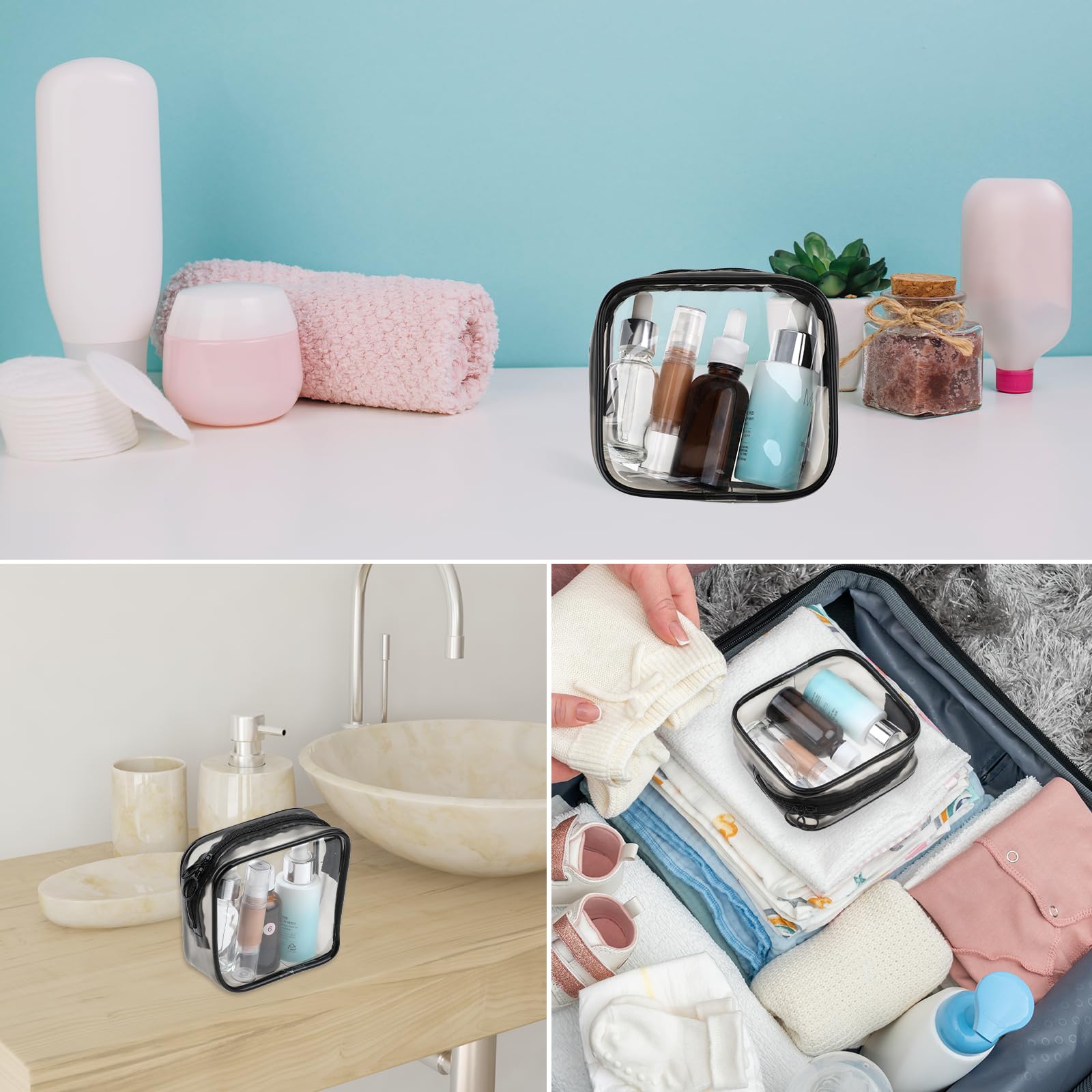 Sliverdew 2 Pack Small Clear Makeup Bags with Zipper - Mini Cosmetic Pouch for Toiletries in White & Black - Travel Essentials Organizer for Men & Women - Perfect for Purse, Gym, and Airplane Carry-On