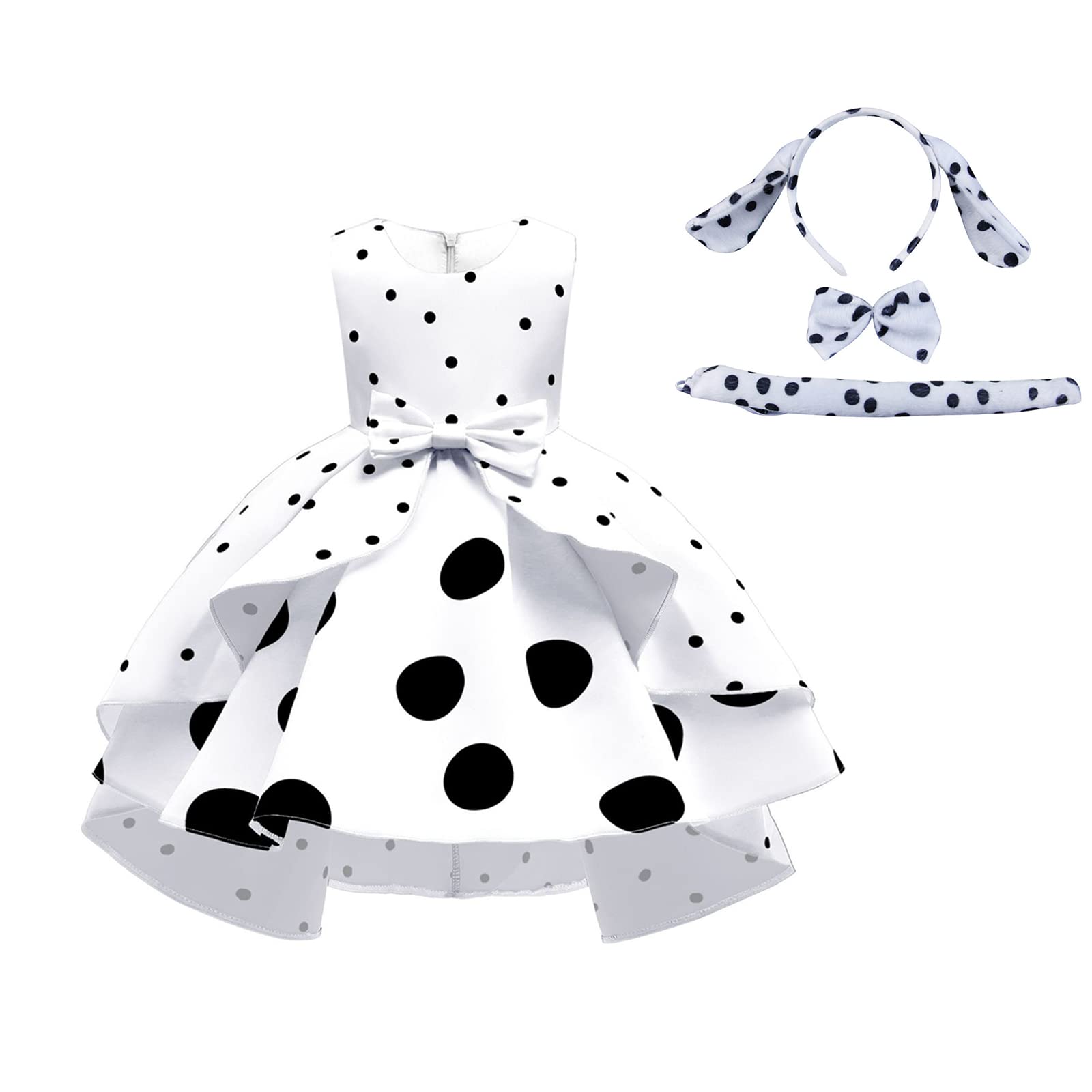 Adorable Dalmatian Dog & Cow Animal Costume Dress for Baby Girls - Halloween, Birthday Party & Dress Up Play with Ears Headband & Tail Accessories