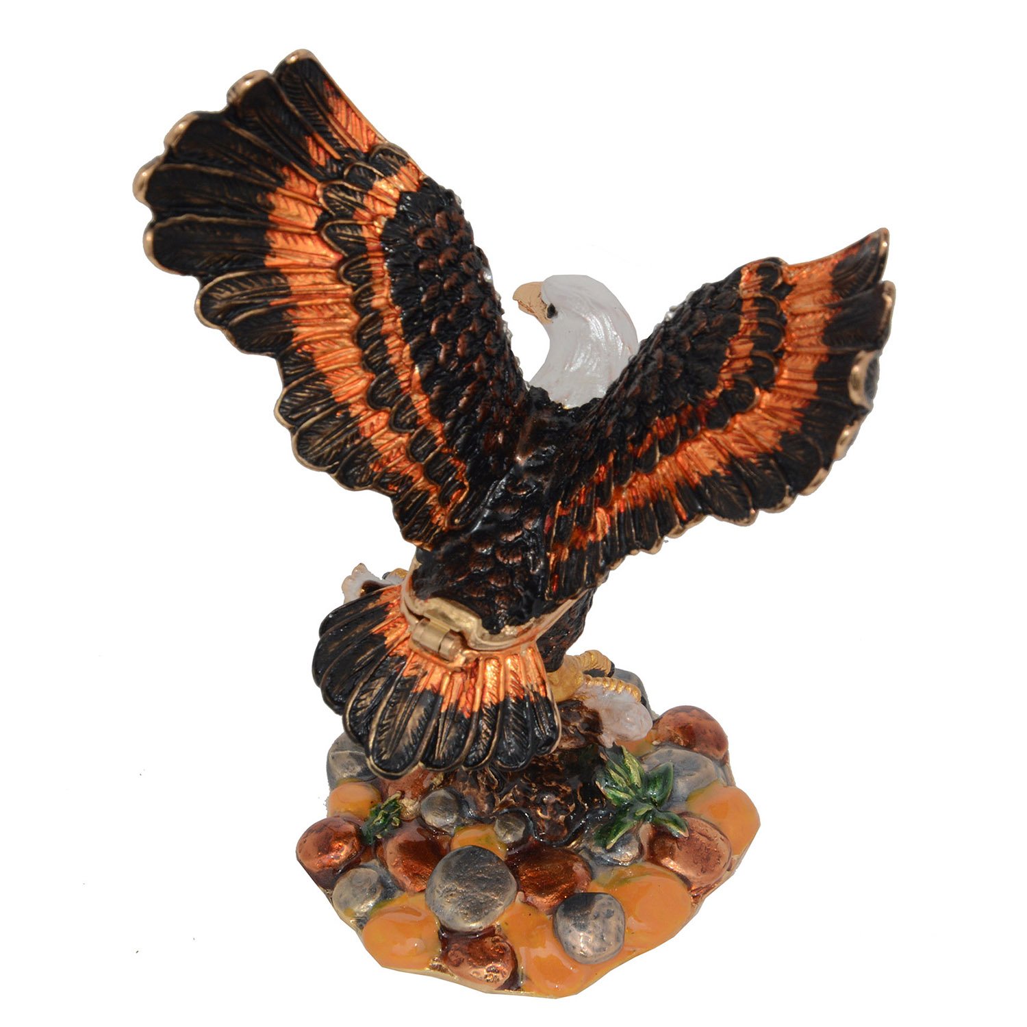 Hand-Painted Bald Eagle Trinket Box - Decorative Jewelry Box with Hinged Lid, Ring & Earring Holder - Collectible Bird Figurine for Home Decor, Gift Giving & Keepsake Storage