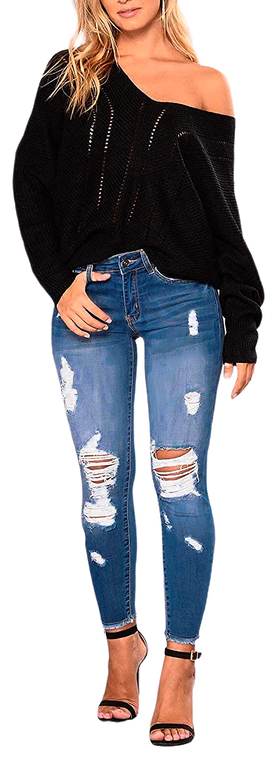 FairBeauty Women's Skinny Stretch Jeans - Frayed Raw Hem, Slim Fit Ripped Denim Pants for Casual Wear & Street Style Fashion | High Waist Stretchable Jeans for Everyday Comfort