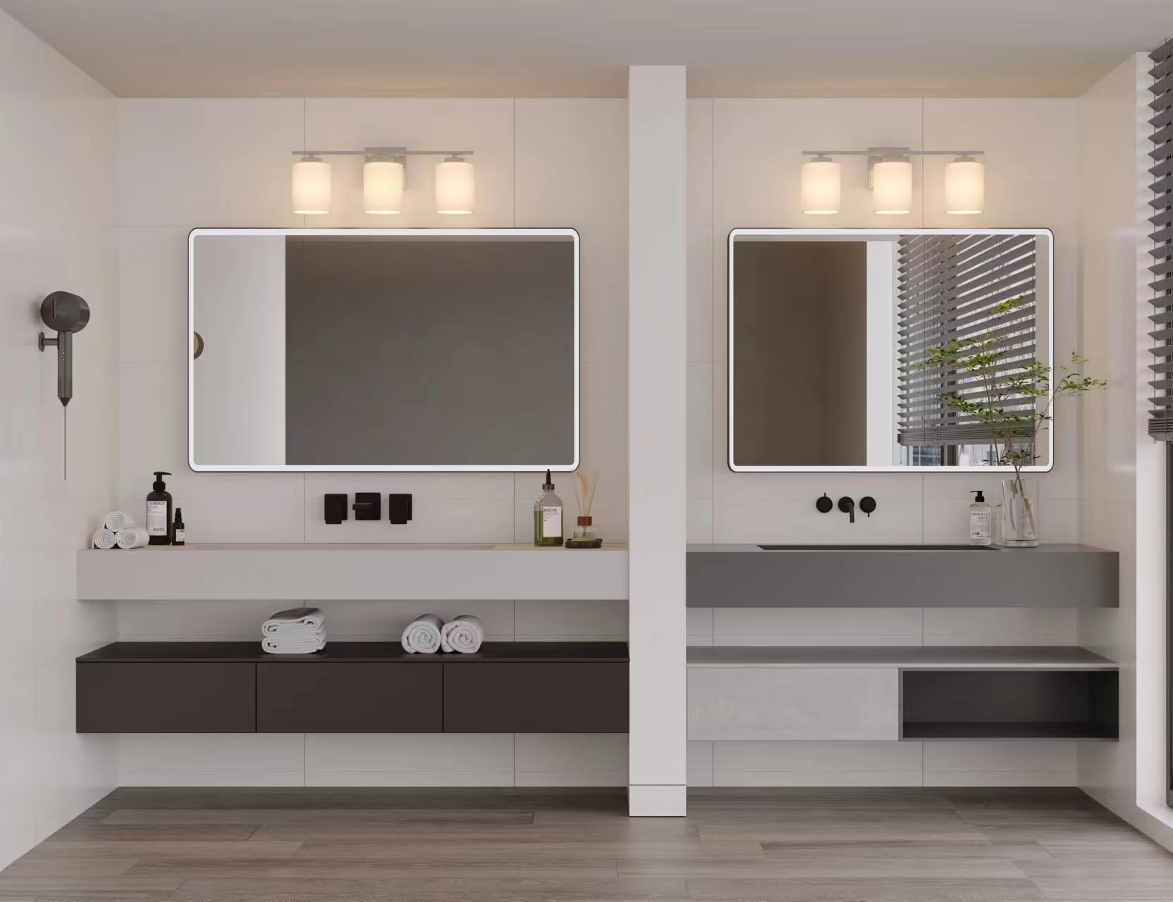 NEOUS 3-Light Brushed Nickel Bathroom Vanity Lighting Fixture with White Glass Shades - E26 Base for 60W Max Bulbs - Perfect for Modern Bathrooms, Powder Rooms and Dressing Areas
